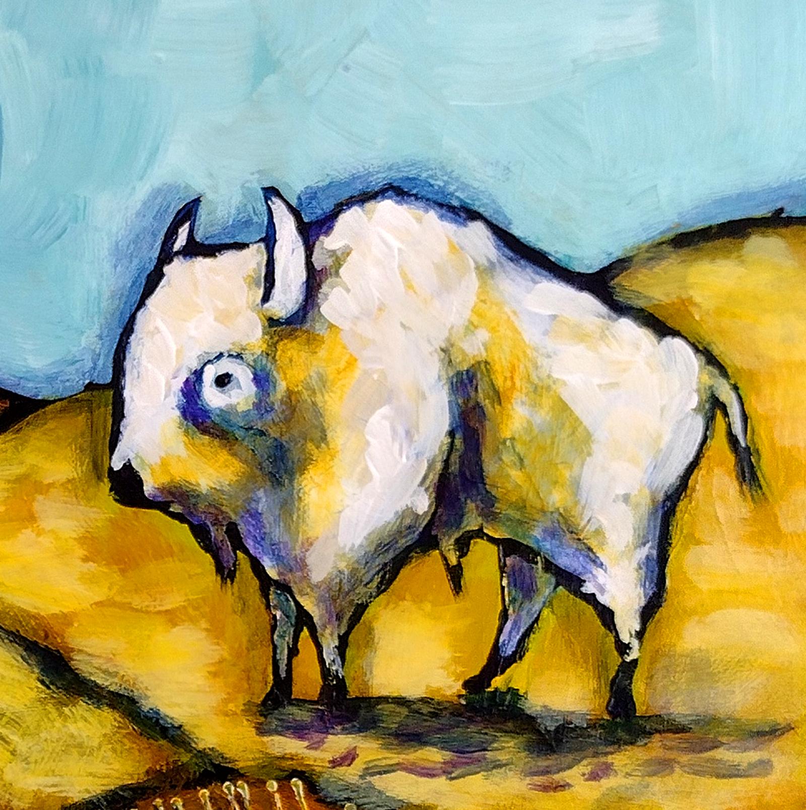 The White Buffalo, Original Painting - Outsider Art Mixed Media Art by Lee Smith