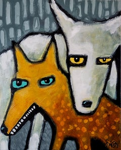 Deux chiens, peinture d'origine