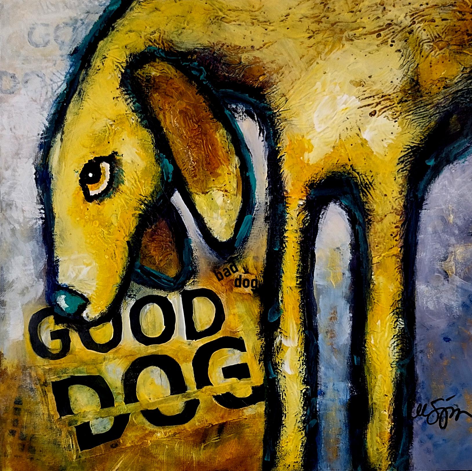 Good Dog Bad Dog, Original Painting - Mixed Media Art by Lee Smith