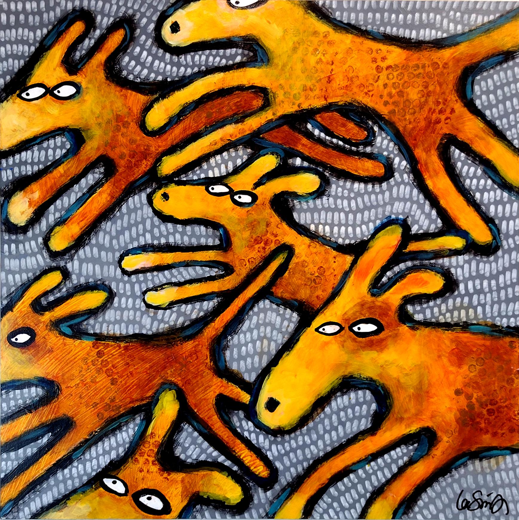 Who Let the Dogs Out, Original Painting - Mixed Media Art by Lee Smith