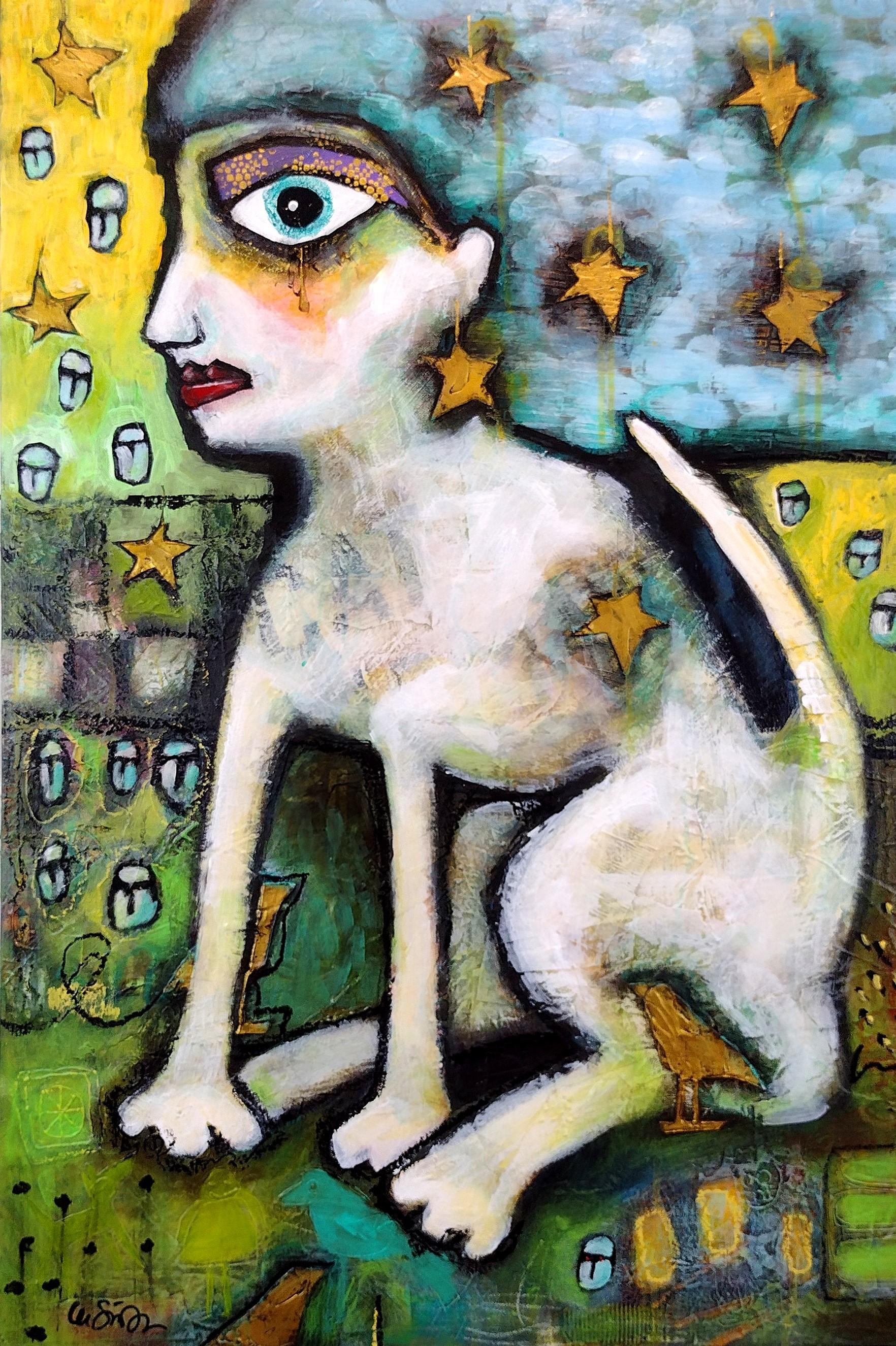 Cat Woman, Original Painting - Mixed Media Art by Lee Smith
