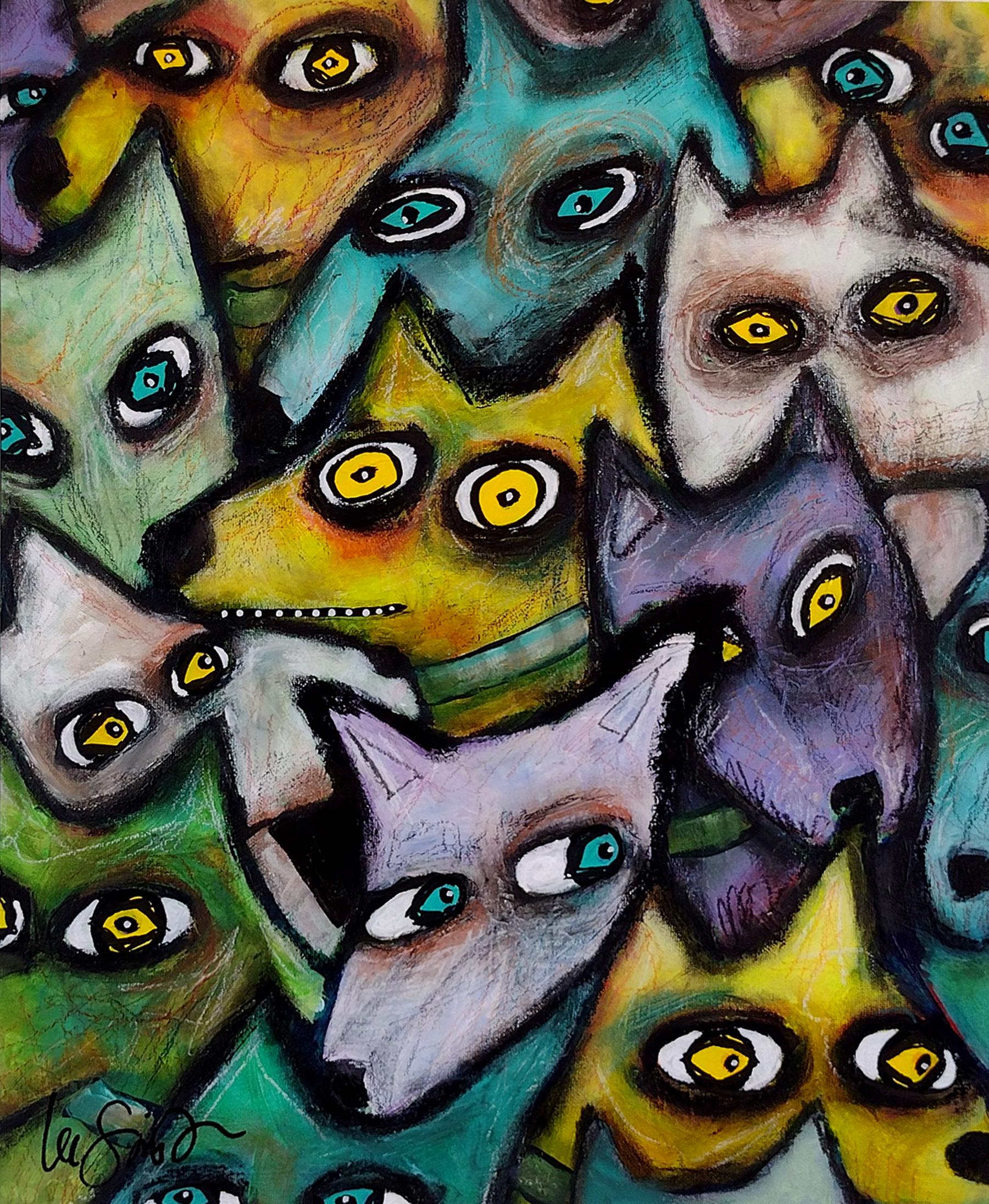 Dog Pack, Original Painting - Mixed Media Art by Lee Smith