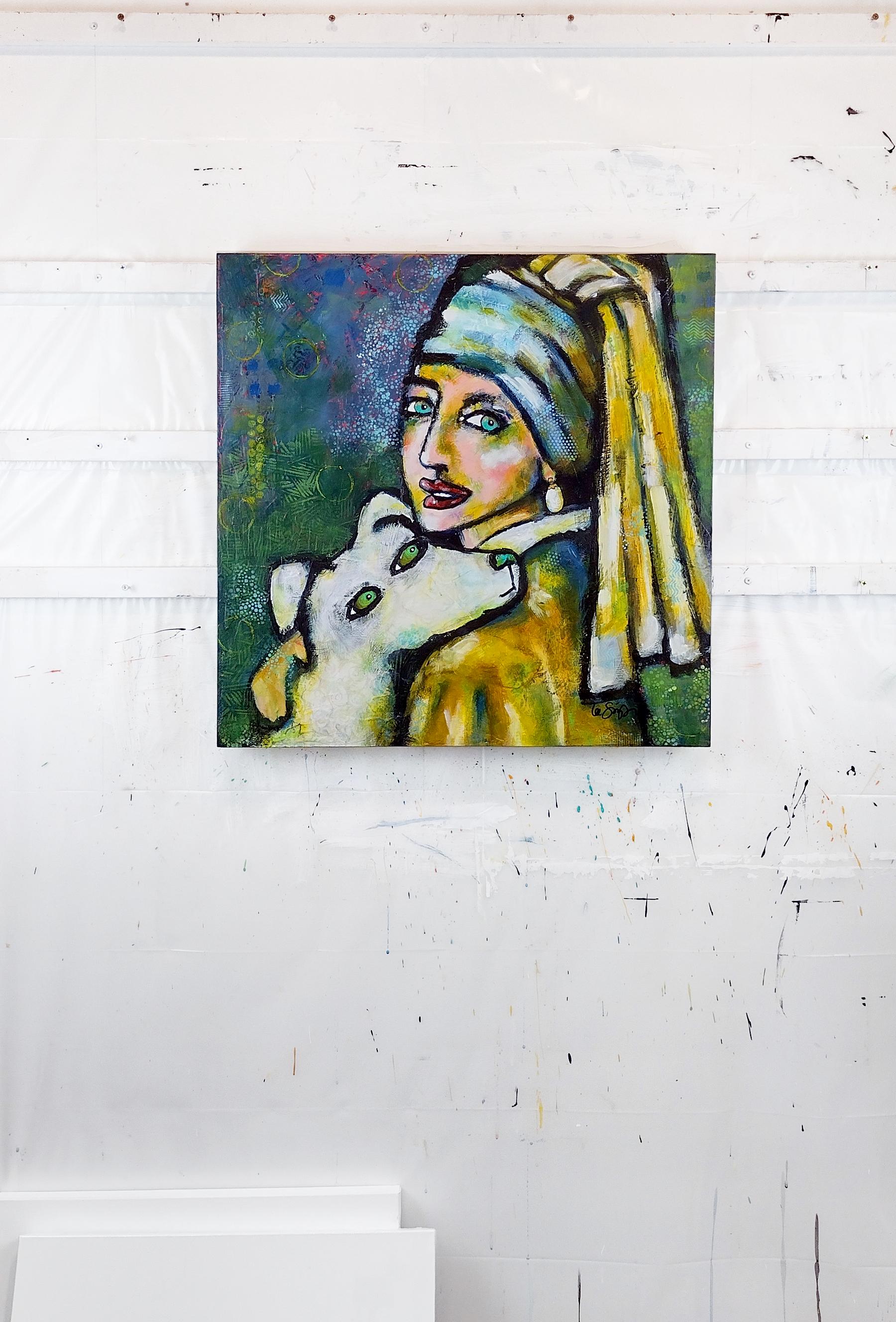 <p>Artist Comments<br>Taking inspiration from the famous Baroque painting, artist Lee Smith presents her spirited interpretation of Vermeer's masterpiece. In her playful rendition, she includes the mysterious model's favorite pet. Lee paints in the