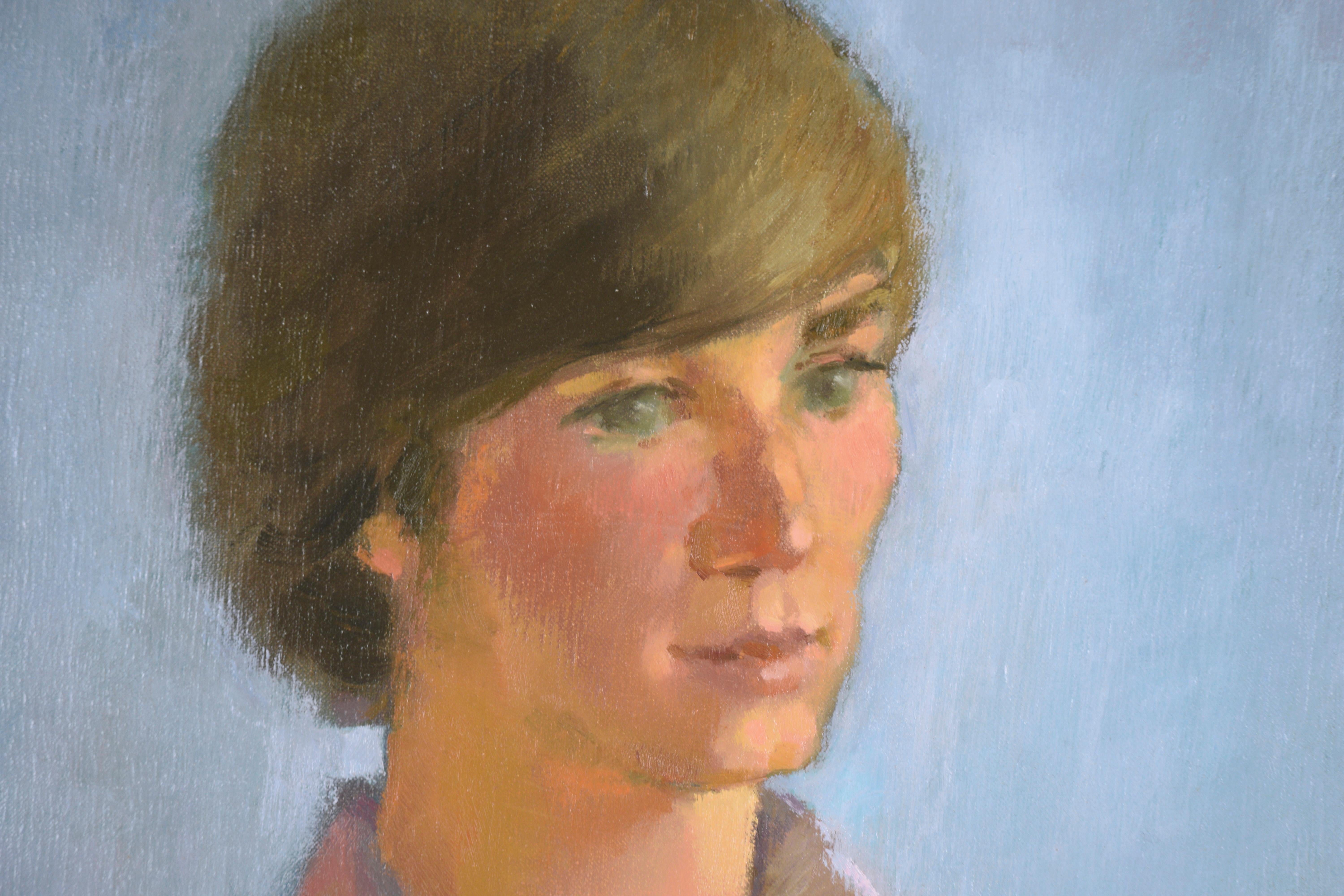 Auffälliges Porträt eines jungen Mannes (möglicherweise der Sohn des Künstlers, der kalifornische Künstler Dave Dalton) von Lee T. Dalton (Amerikaner, geb. 1925), 1973. Signiert und datiert 