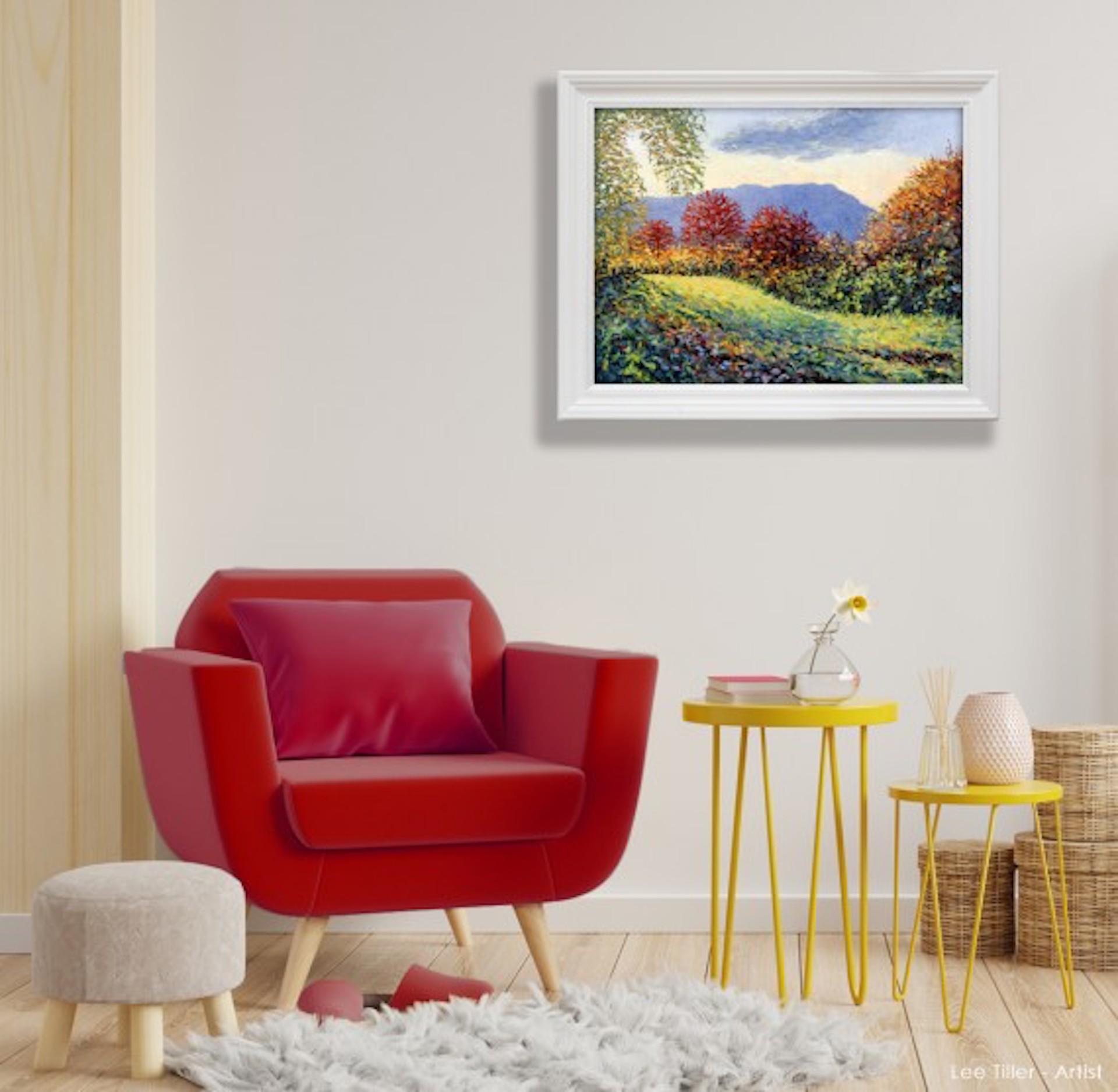 Dawnlight, Red Gold And Green, Lee Tiller, Peinture originale de champ de paysage en vente 2