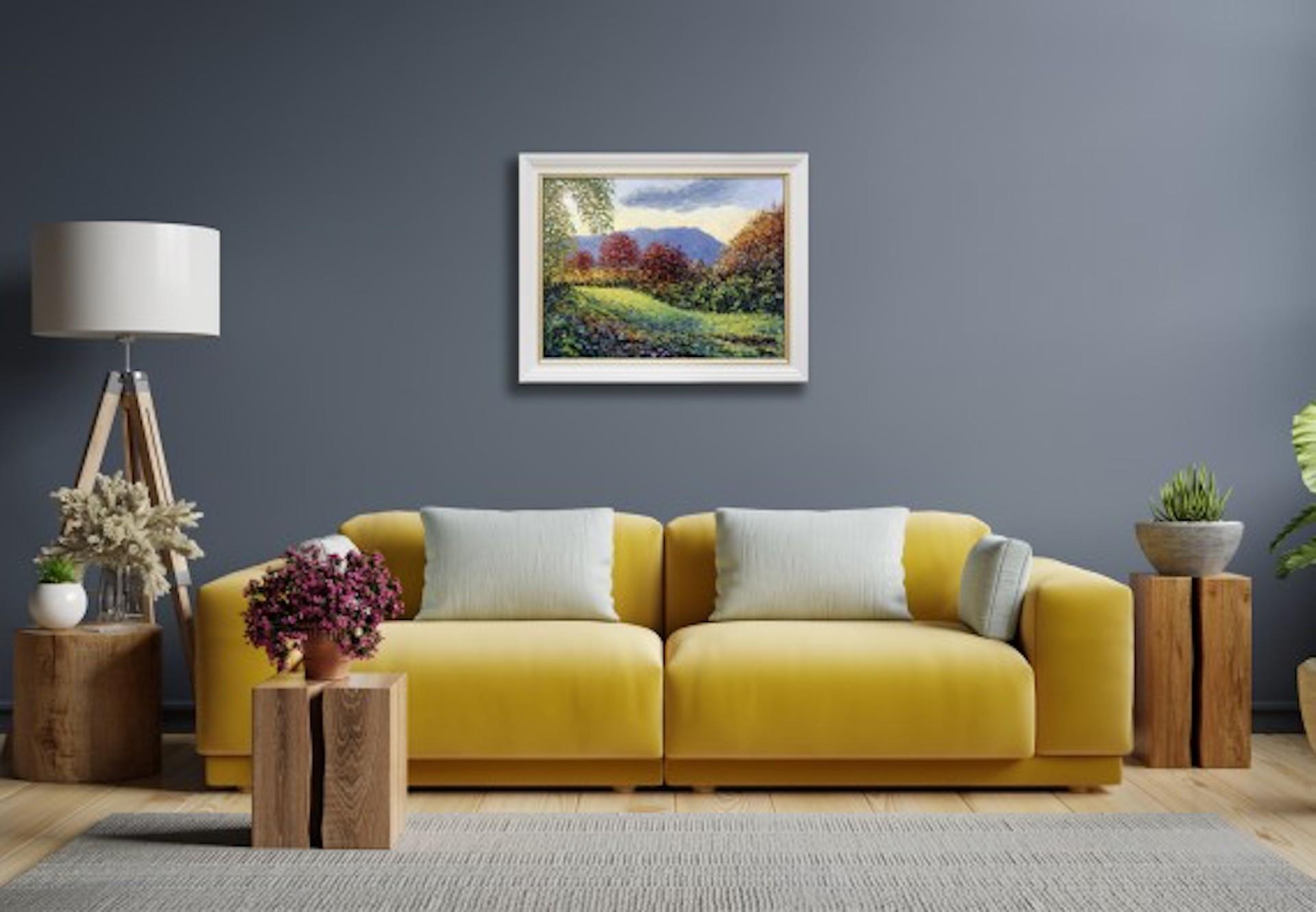 Dawnlight, Rotgold und Grün, Lee Tiller, Original Landschaftsfeldgemälde im Angebot 3