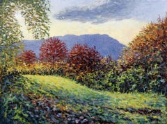 Dawnlight, Red Gold And Green, Lee Tiller, Peinture originale de champ de paysage
