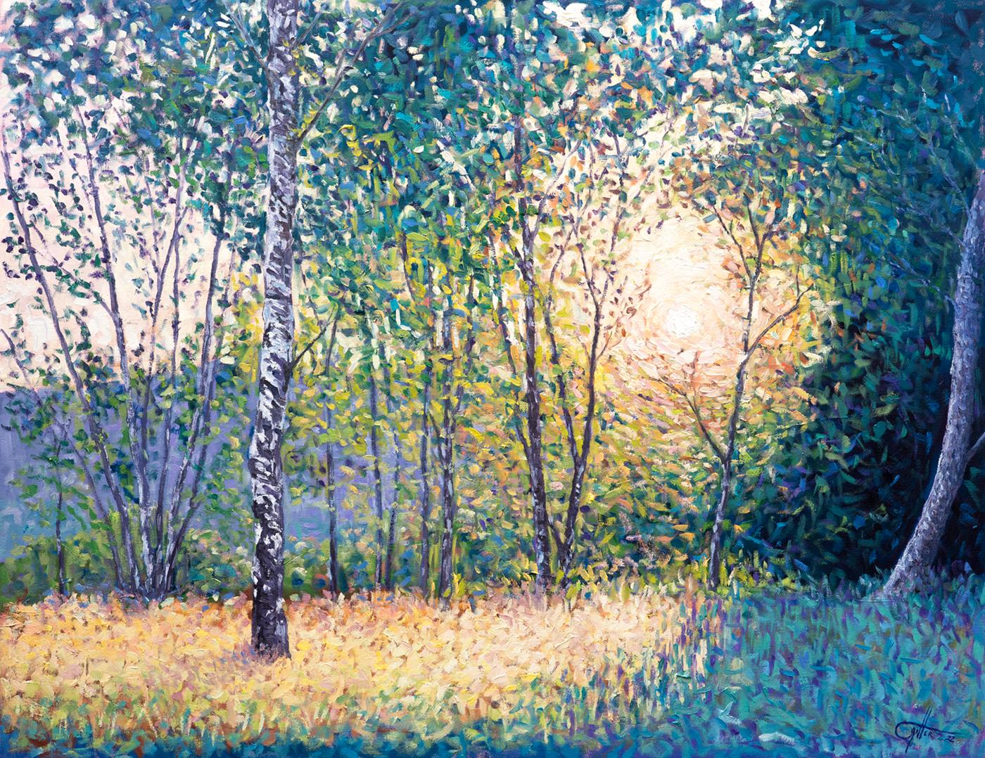 Lee Tiller Landscape Painting - Song's of Summer Eve, original painting, landscape art, impressionistic