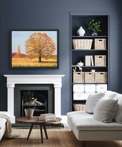 Fine dell'estate, dipinto di paesaggio in stile impressionista, arte tradizionale dell'albero