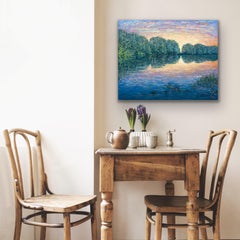 Finitura a raggi di sole, paesaggio impressionista colorato, pittura a olio originale