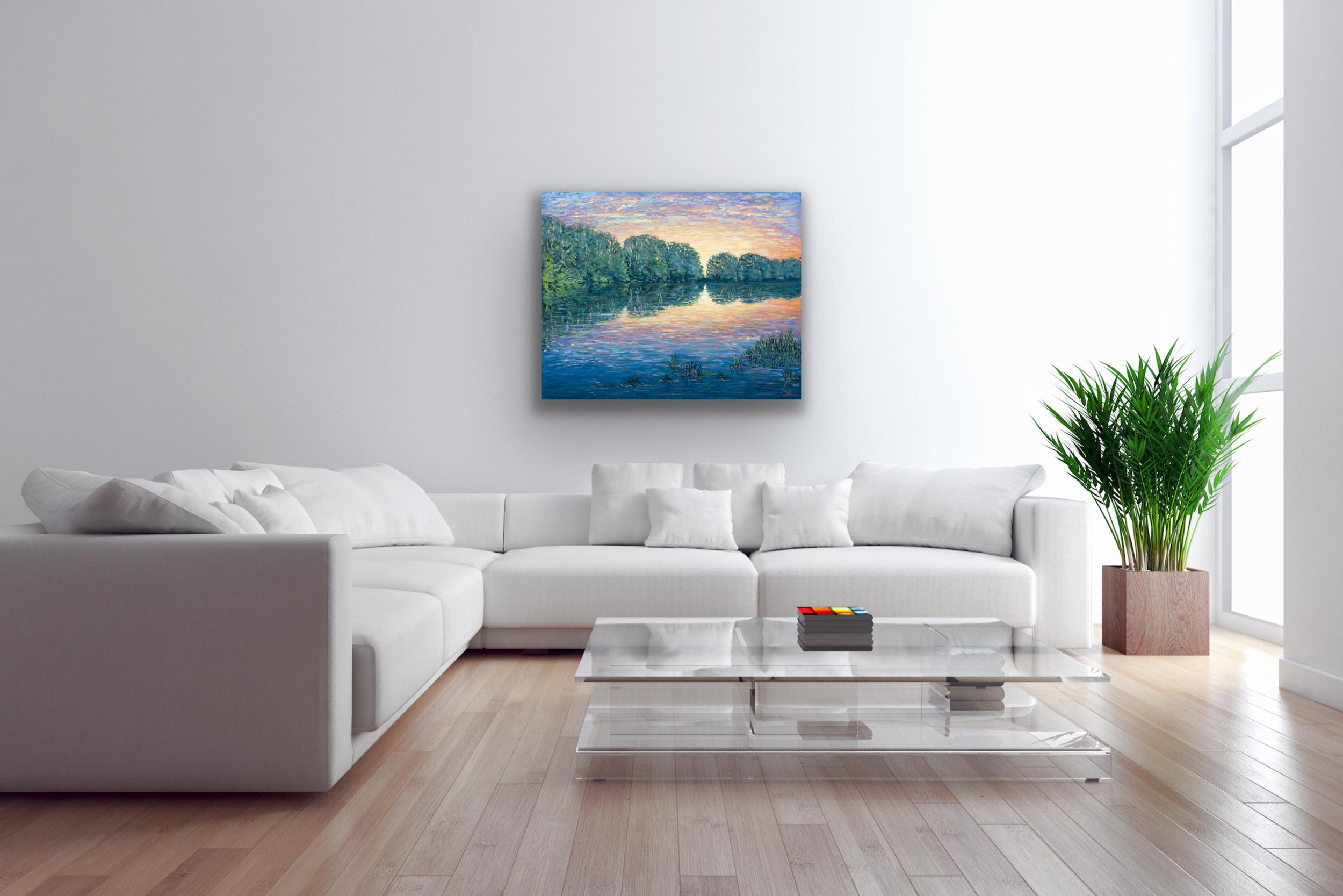 Sunburst Finish, Colourful Impressionist Landscape Art, Original Oil Painting For Sale 5