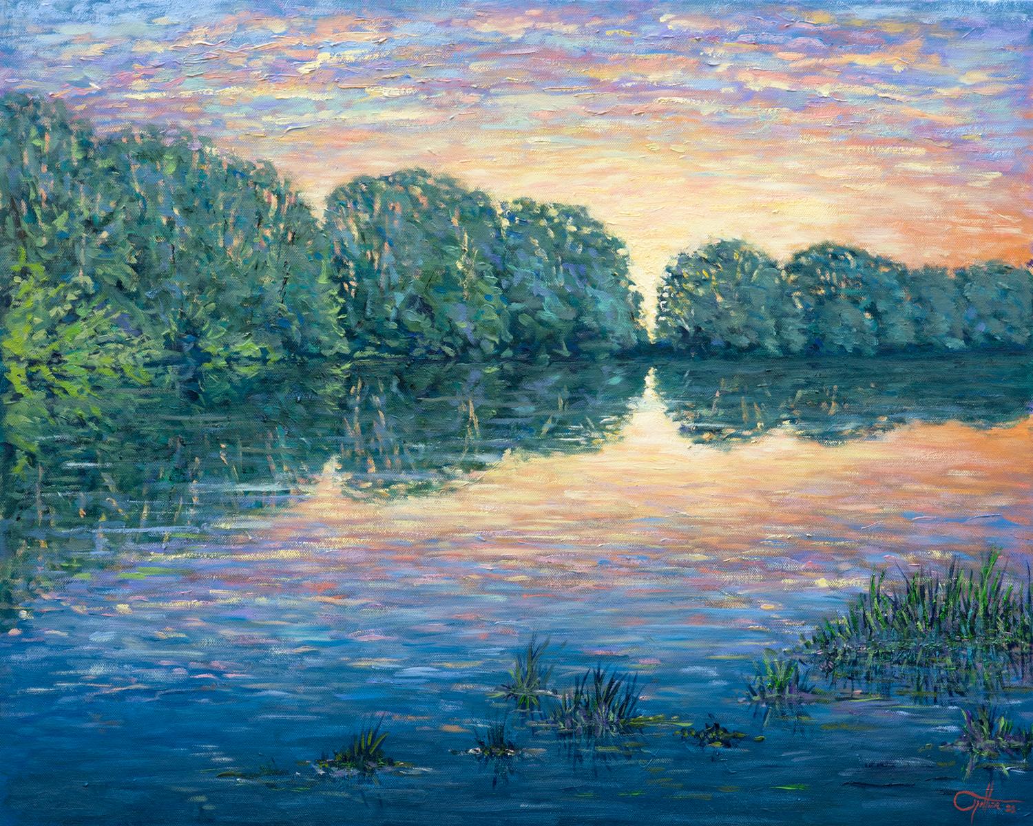 Landscape Painting de Lee Tiller - Pintura al óleo original, Paisaje impresionista de colores, Acabado soleado