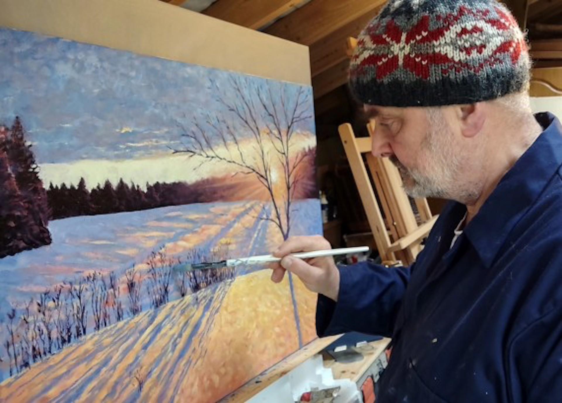 Sunburst Finish (Snow Effect), Lee Tiller, Original Landscape Snow Painting For Sale 3