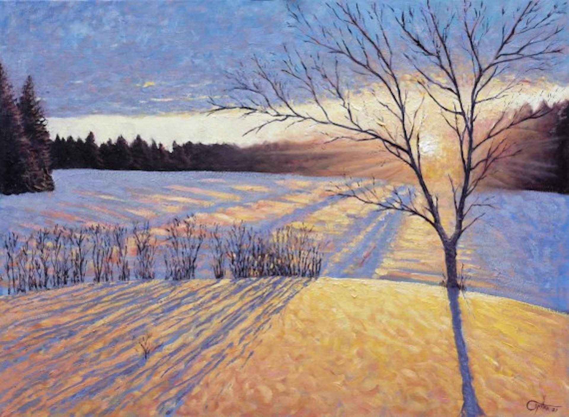 Sunburst-Finish (Schneeeffekt), Lee Tiller, Original-Landschafts-Schneegemälde
