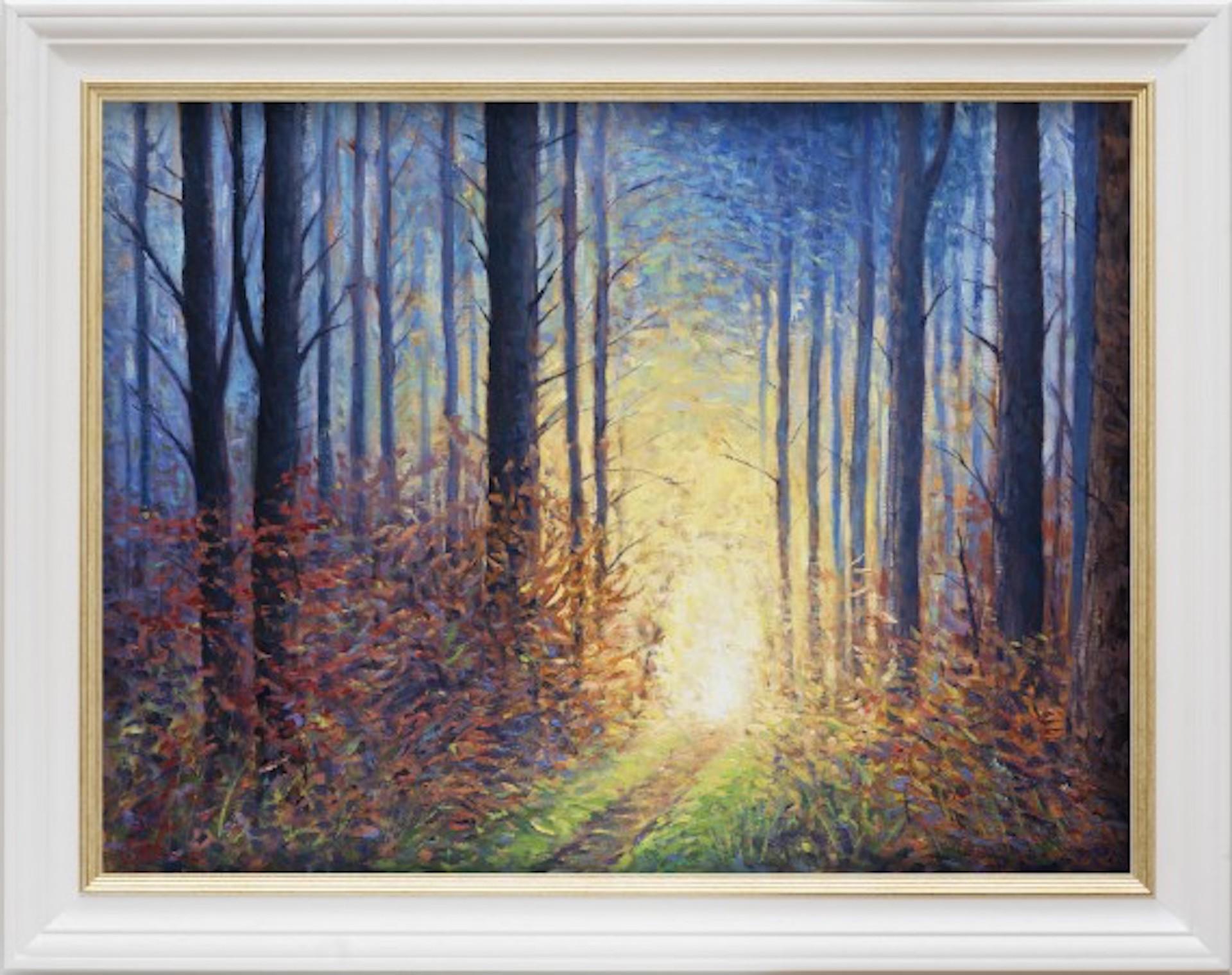 Le secret de l'hiver, Lee Tiller, peinture originale de paysage de bois en vente 1