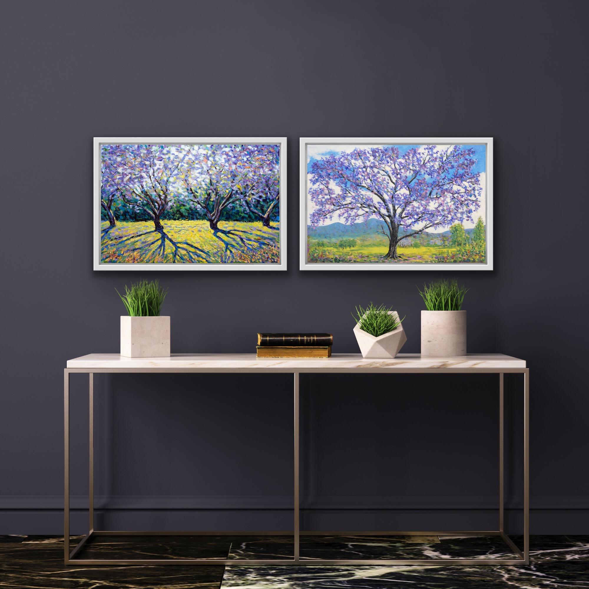 Poème d'arbre 22 et 23 - Gris Landscape Painting par Lee Tiller