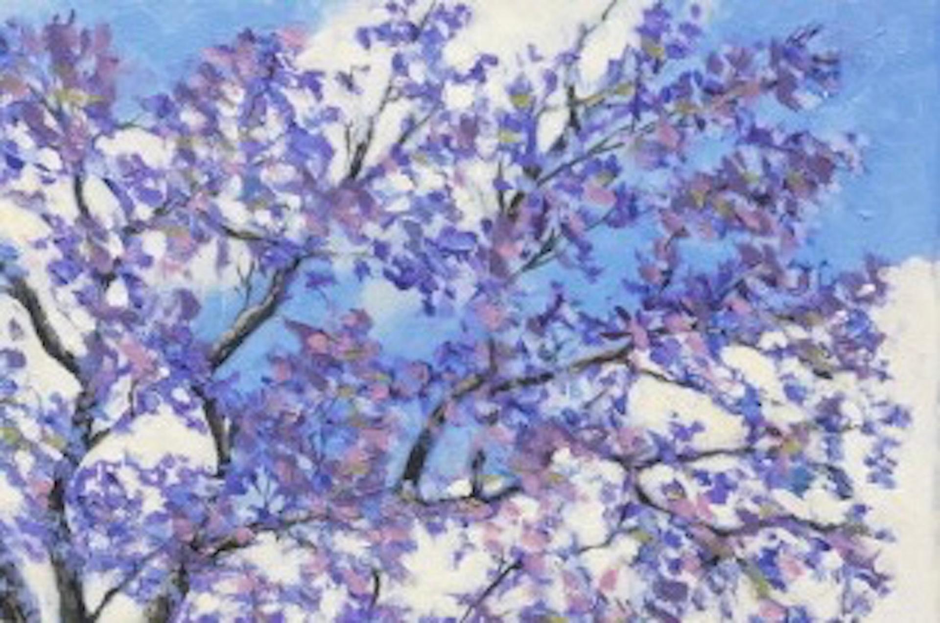 Poème d'arbre 23, Lee Tiller, peinture originale d'un paysage d'arbre à fleurs violettes en vente 2