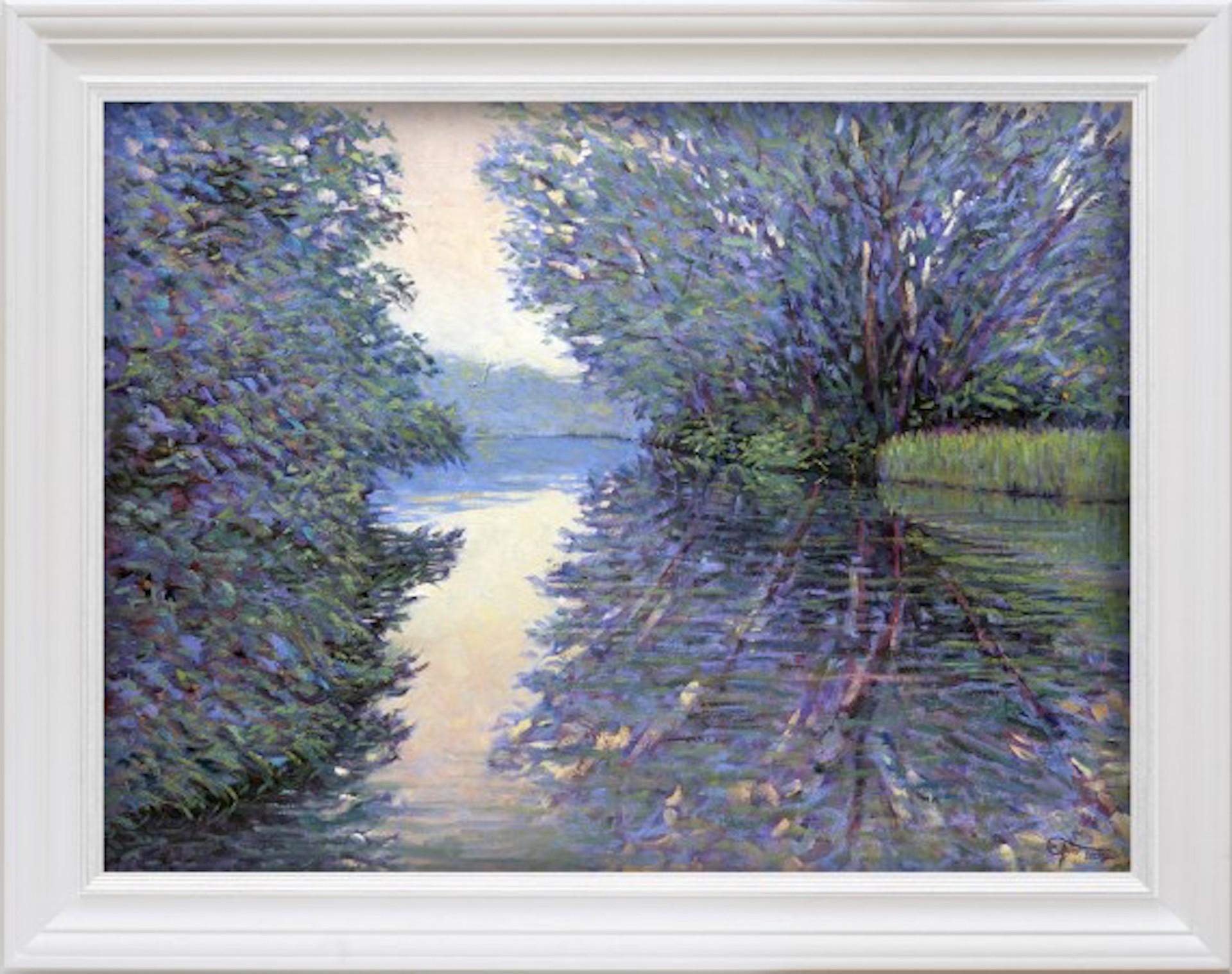 Crepúsculo en el Támesis, Lee Tiller, Pintura al óleo original de paisaje fluvial en venta 4