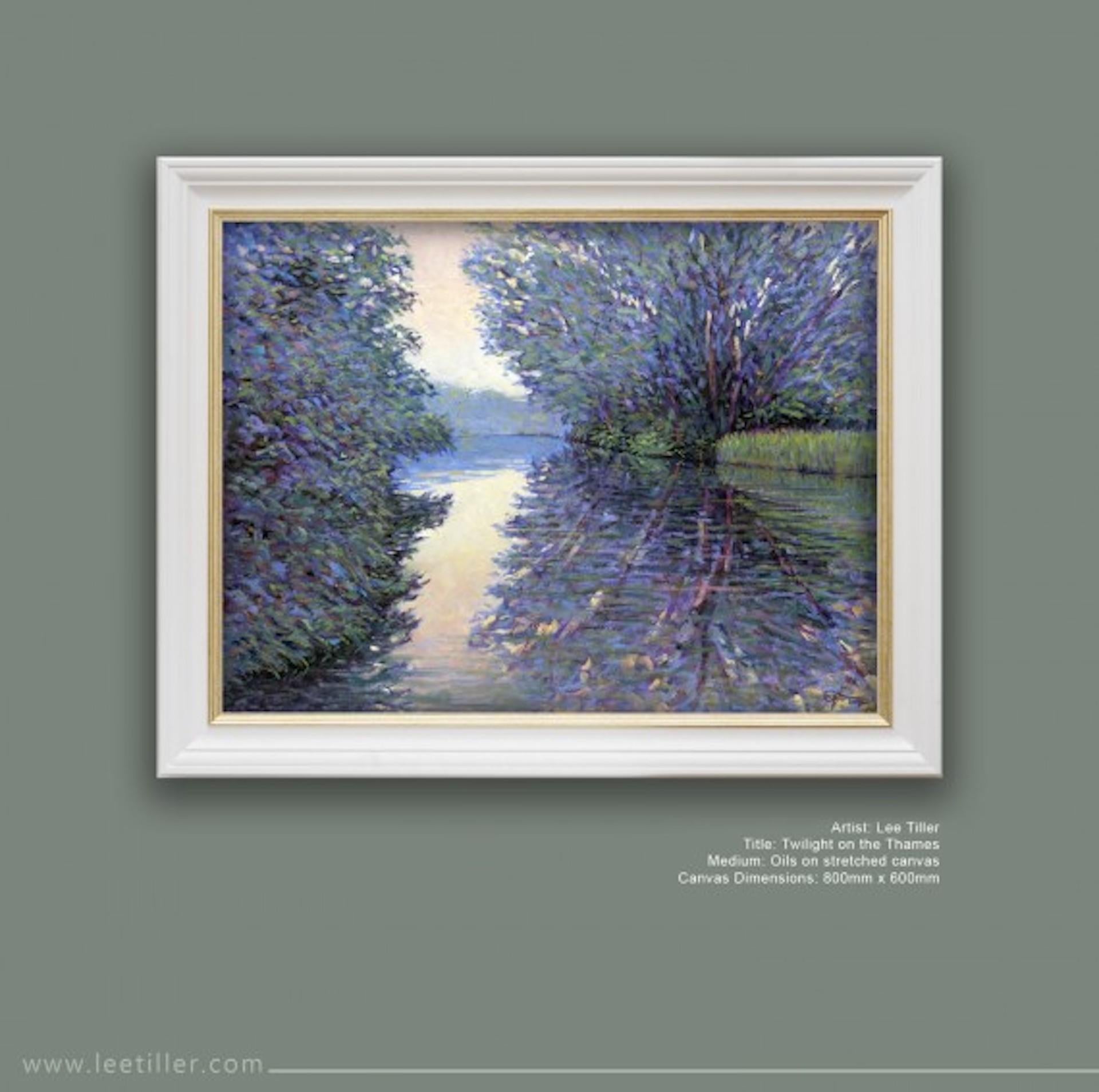 Crepúsculo en el Támesis, Lee Tiller, Pintura al óleo original de paisaje fluvial en venta 6