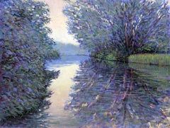 Twilight On The Thames, Lee Tiller, Original Landscape River Oil Painting