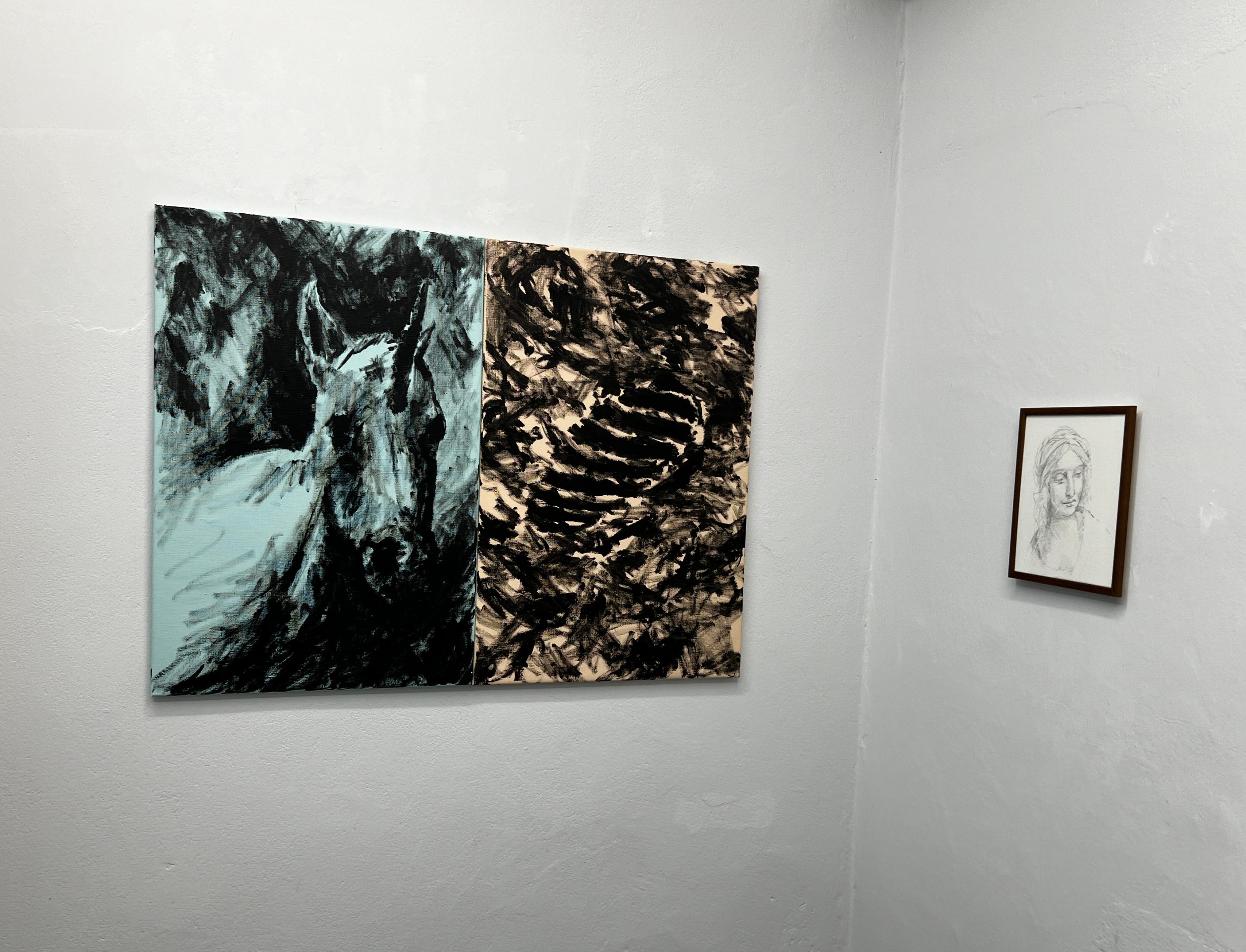 Deckard's Dream, Unicorn - Black Figurative Painting by Lee Wells