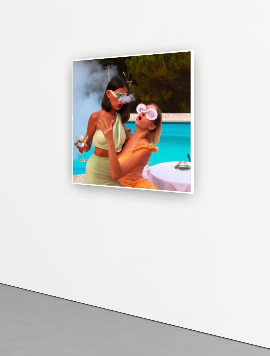 Poolside Party #30 (Naiades Series 1)
2023
Archival pigment on canvas
100 x 100 cm / 39.25 x 39.25 inches 
Signed, titled and dated on verso 
and comes with optional NFT Certificate of Authenticity

Lee Wells (b.1971) is a conceptual artist whose
