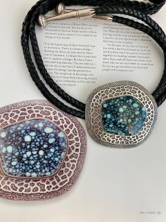 Lee Yazzie Navajo Turquoise Leather and Sterling Silver Bolo 1981