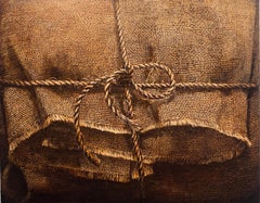 Parrhasius Jute Nr. 67 Trompe L'Oeil Burlap Rope Knot Gemälde 16 x 20