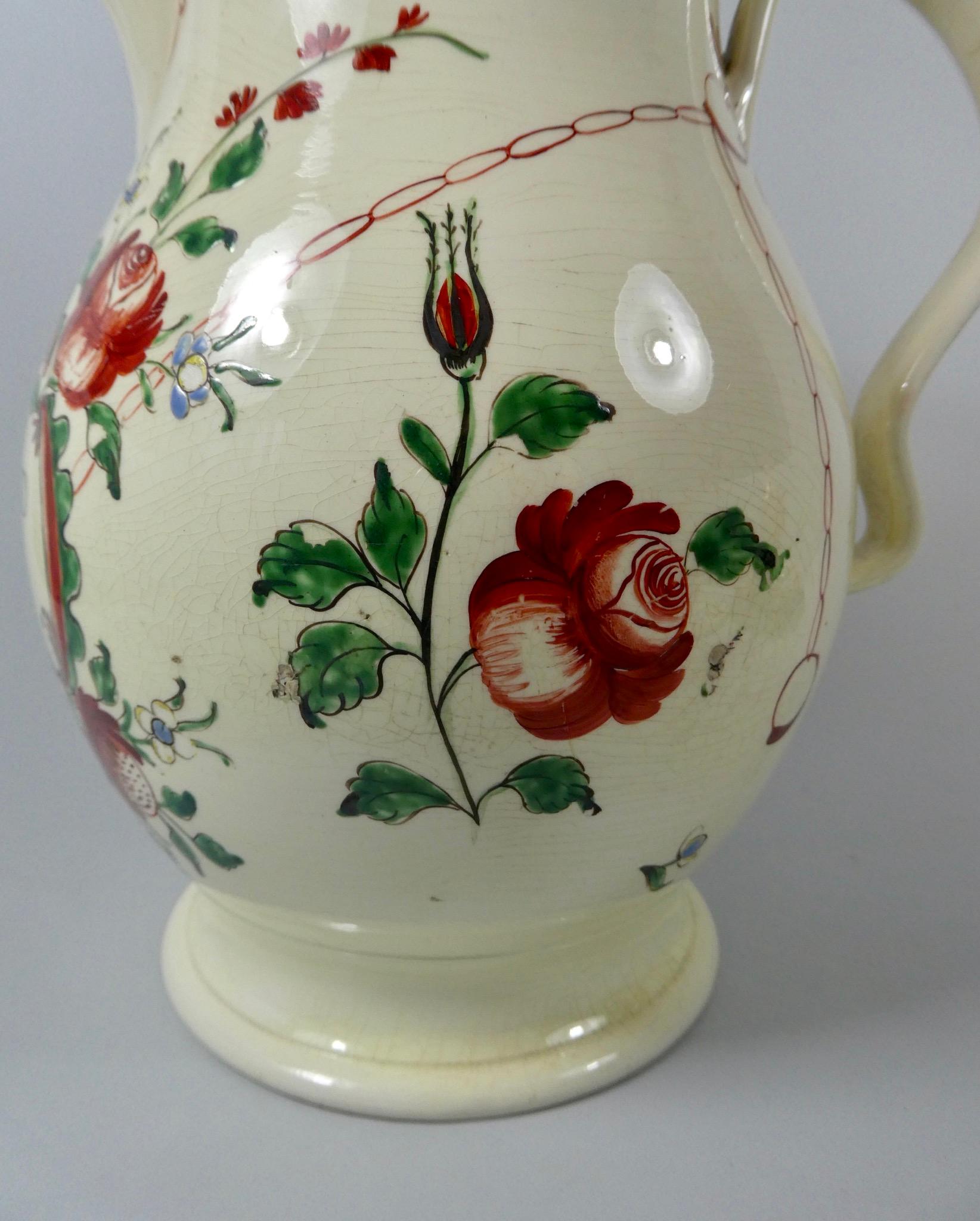 Fired Leeds creamware jug, John Pickford, 1773.