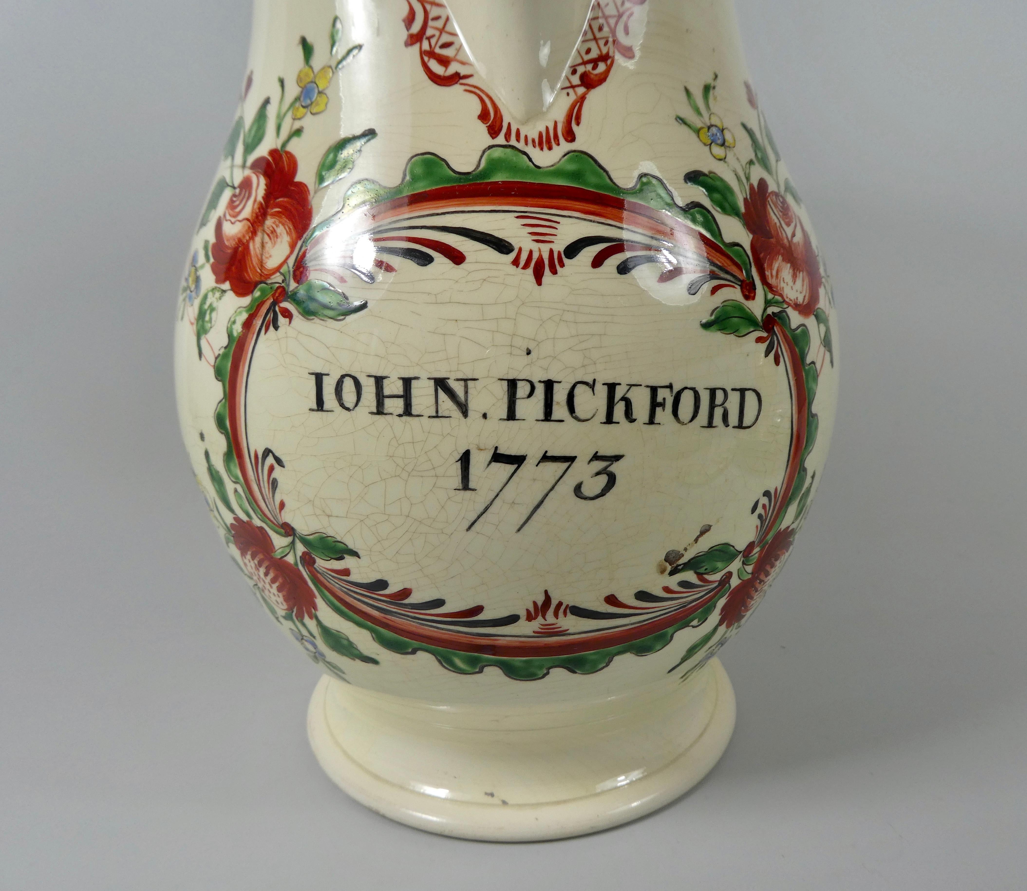 Leeds creamware jug, John Pickford, 1773. In Good Condition In Gargrave, North Yorkshire