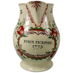 Antique Leeds creamware jug, John Pickford, 1773.