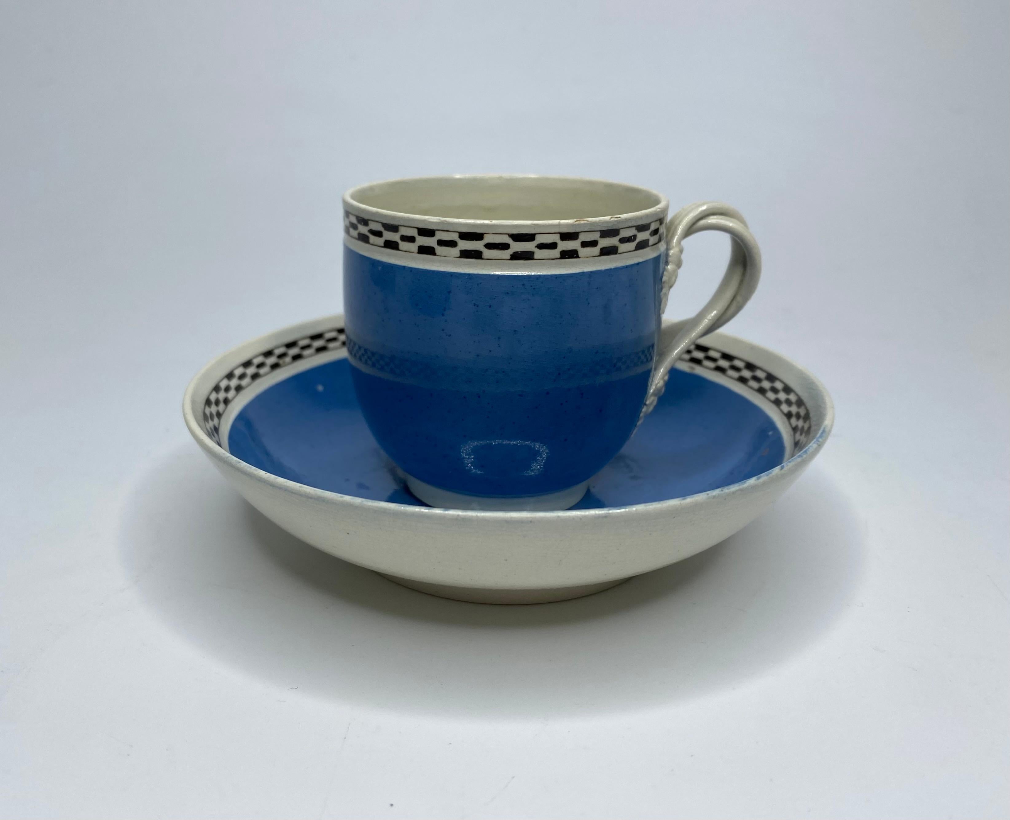 Late 18th Century Leeds Pottery banded cup and saucer, c. 1790. For Sale