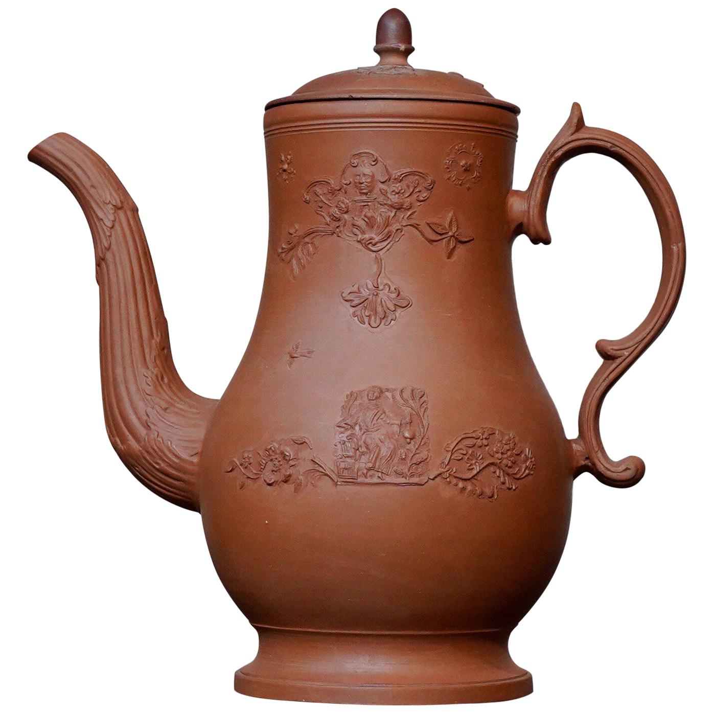 Leeds Red Ware Coffee Pot, Rococo Sprigging, circa 1765 For Sale