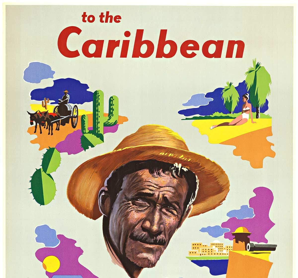 Poster di viaggio originale KLM per i Caraibi, risalente alla metà del secolo scorso - Print di Leen Spierenburg