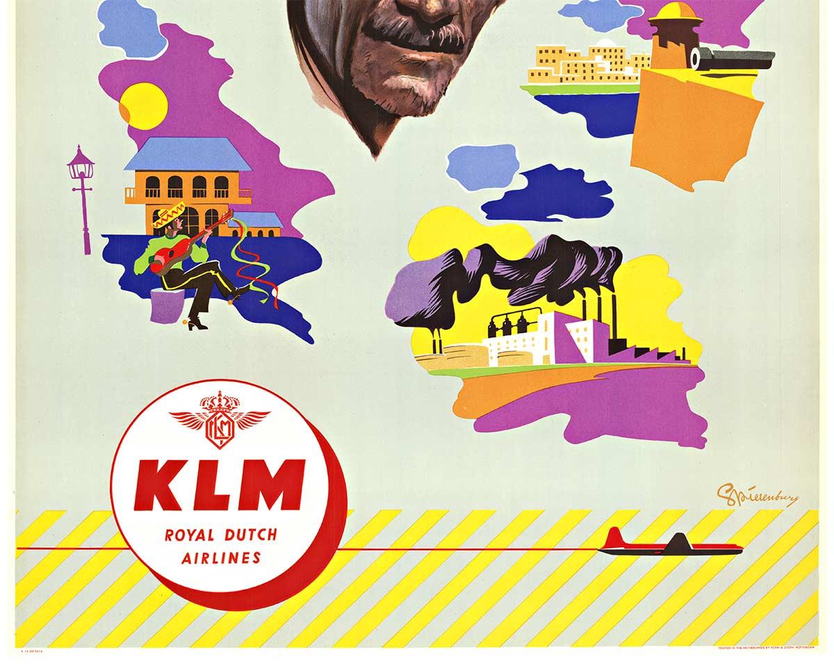 Poster di viaggio originale KLM per i Caraibi, risalente alla metà del secolo scorso - Print Realismo americano di Leen Spierenburg