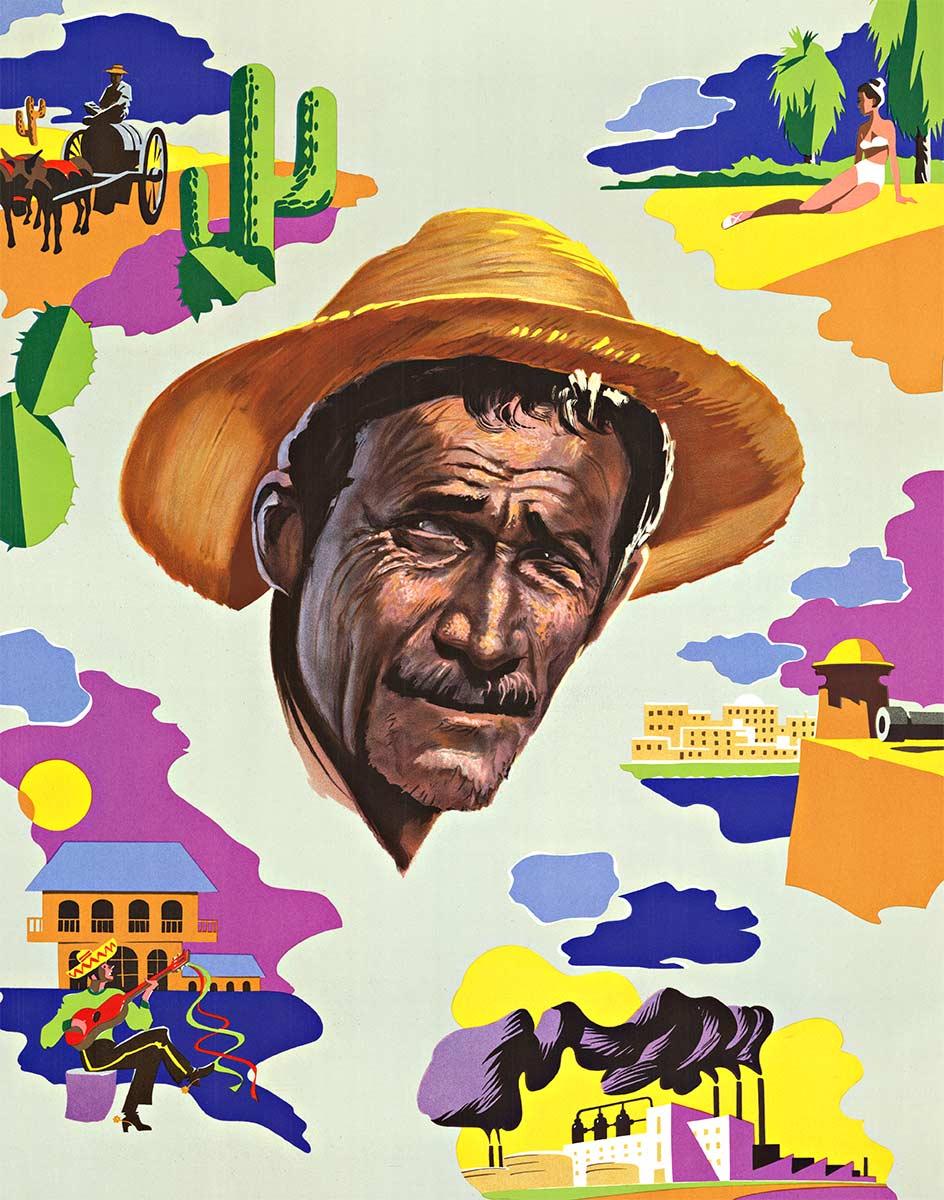 Poster di viaggio originale KLM per i Caraibi, risalente alla metà del secolo scorso - Landscape Print Beige di Leen Spierenburg