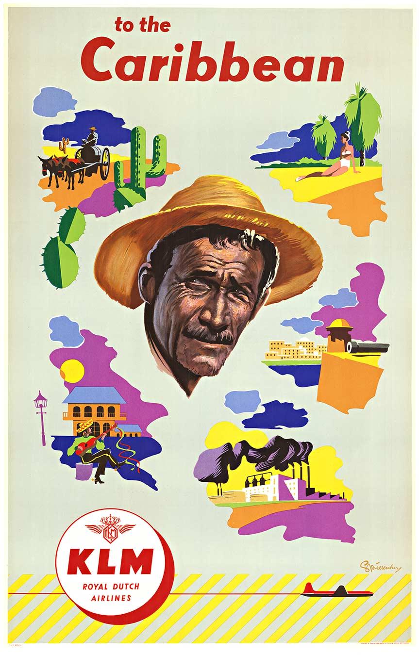 Landscape Print di Leen Spierenburg - Poster di viaggio originale KLM per i Caraibi, risalente alla metà del secolo scorso