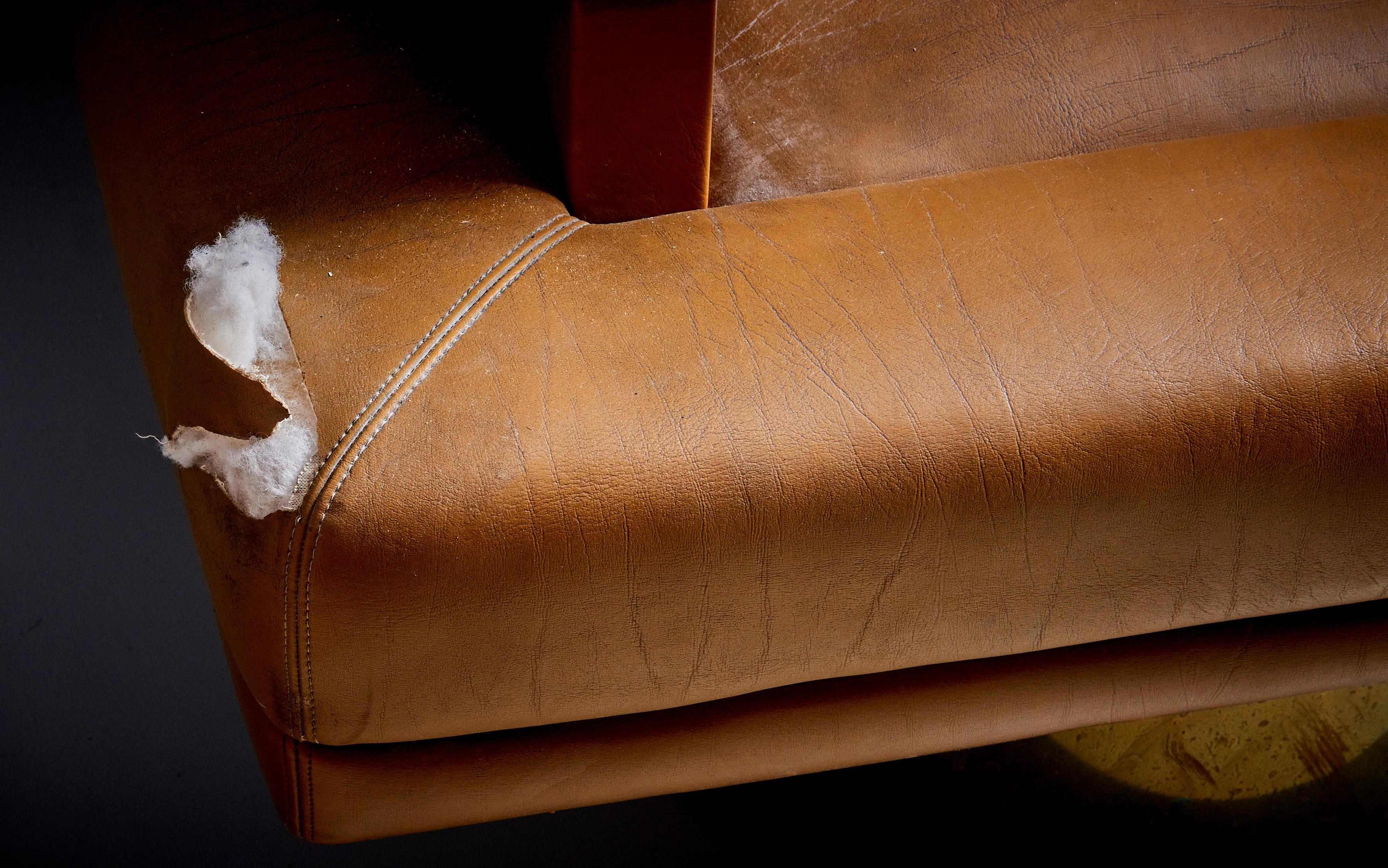 Brass Leena Kolinen Sofa in Light Brown Faux Leather, Finland - 1960s  For Sale