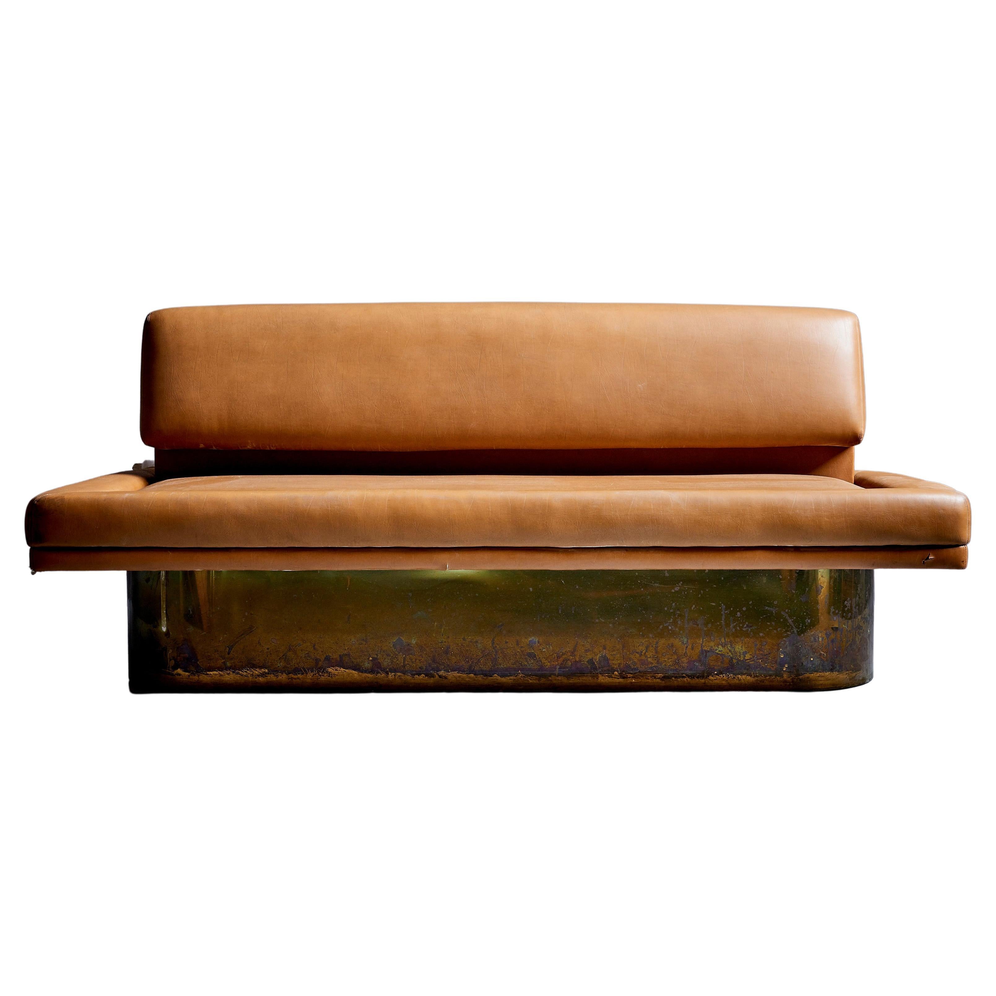 Leena Kolinen Sofa in Light Brown Faux Leather, Finland - 1960s  For Sale