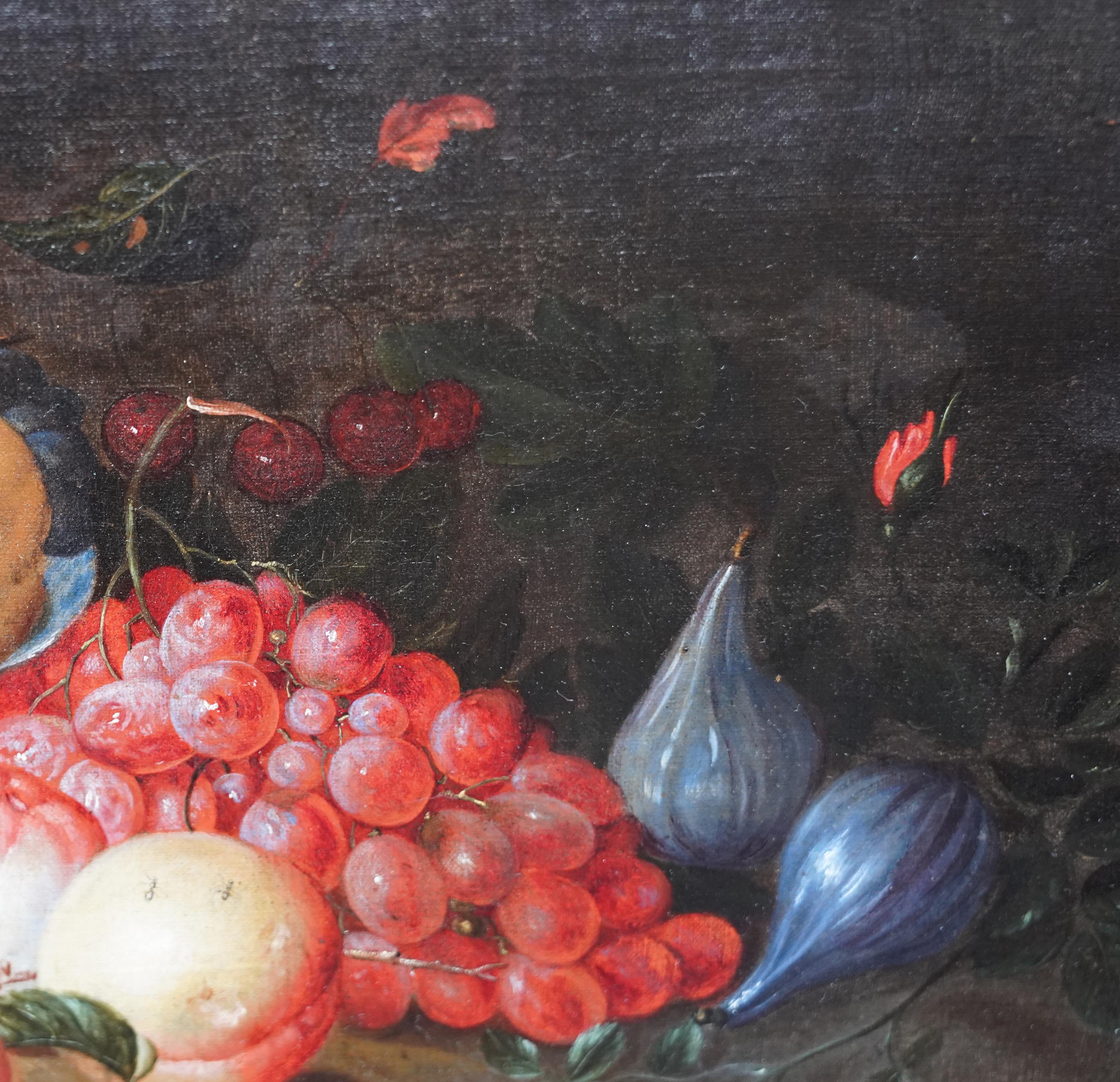 Stillleben- Arrangement – niederländisches Ölgemälde eines alten Meisters aus dem 17. Jahrhundert mit Obstschmetterling im Angebot 6