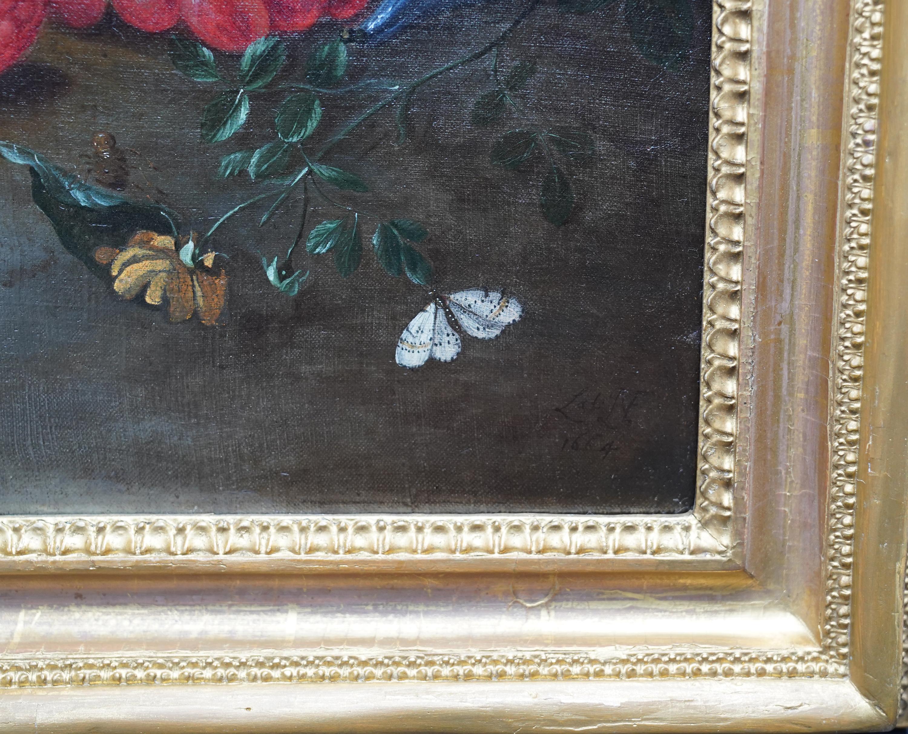 Naturaleza Muerta Arreglo - holandés Antiguo Maestro 17thC arte pintura al óleo fruta mariposa en venta 5