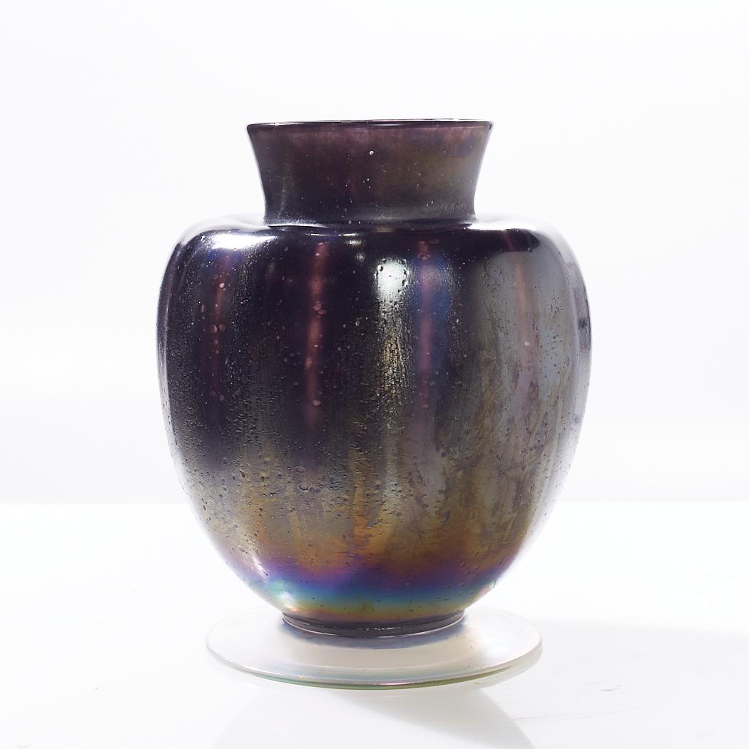 Modern Leerdam Black Iridescent Art Glass Vase