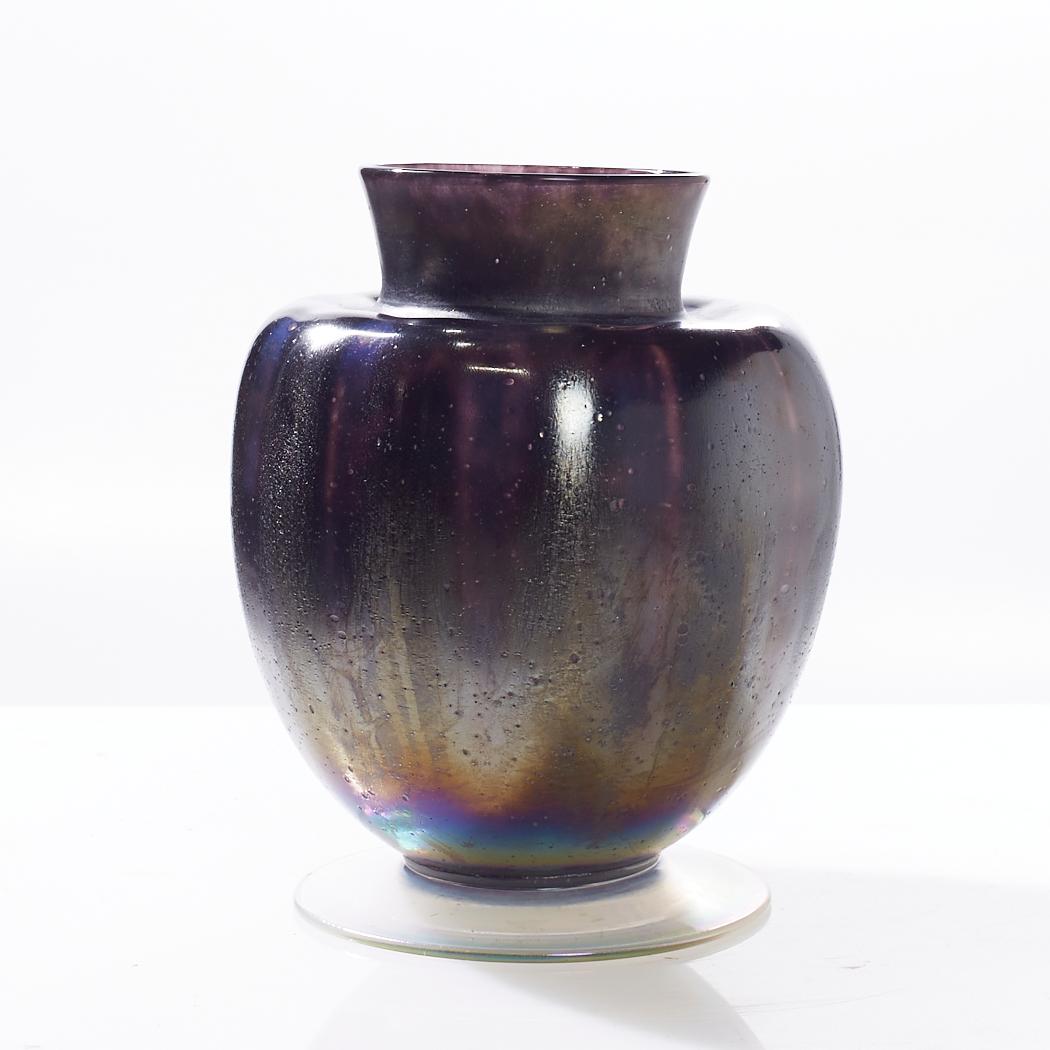 Dutch Leerdam Black Iridescent Art Glass Vase