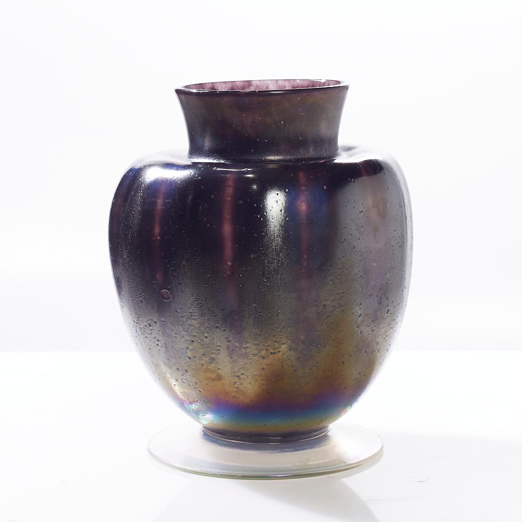 Contemporary Leerdam Black Iridescent Art Glass Vase