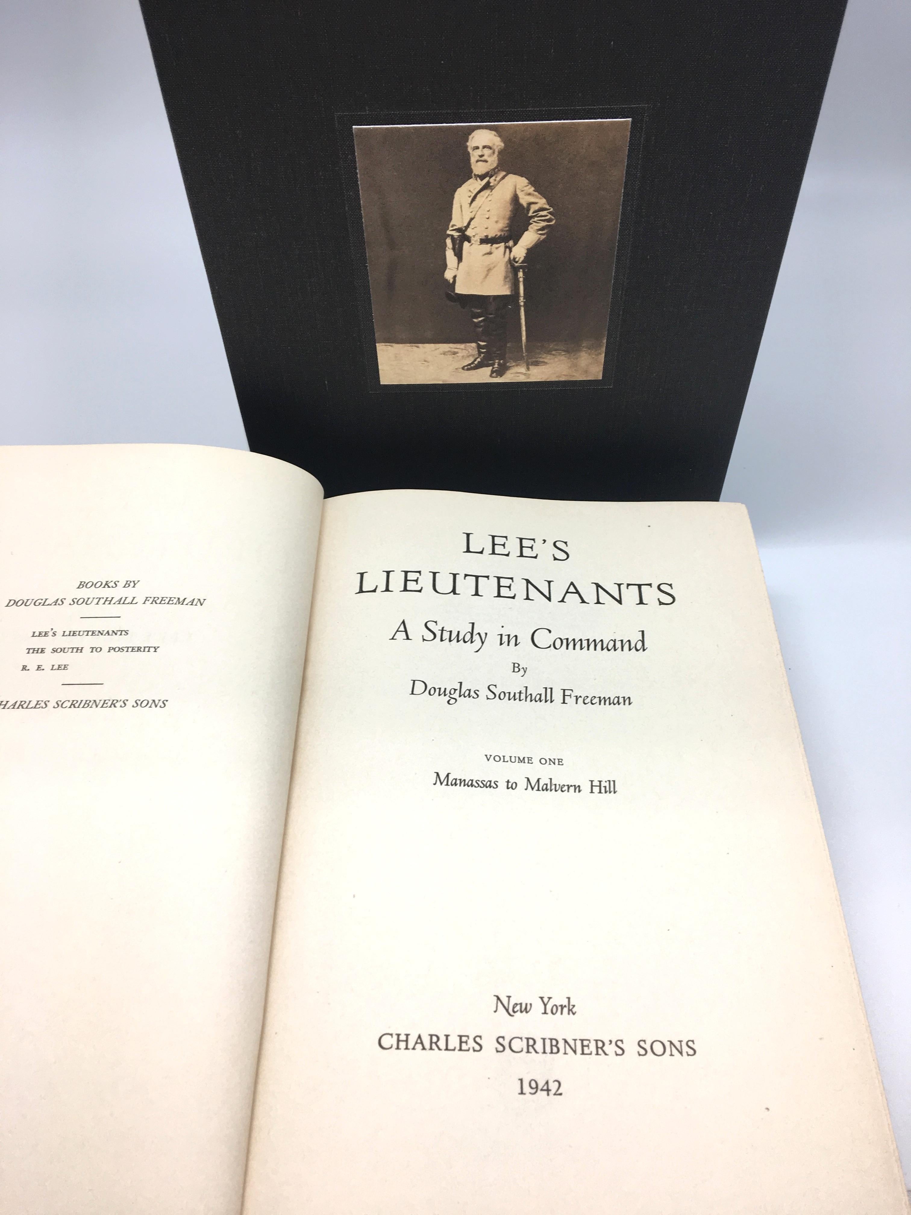 Freeman, Douglas Southall. Lee’s Lieutenants: A Study in Command. New York: Charles Scribner’s Sons, 1942. First edition signed by author. Three volume set in original dust jackets and presented in custom slipcase.

This first edition set of