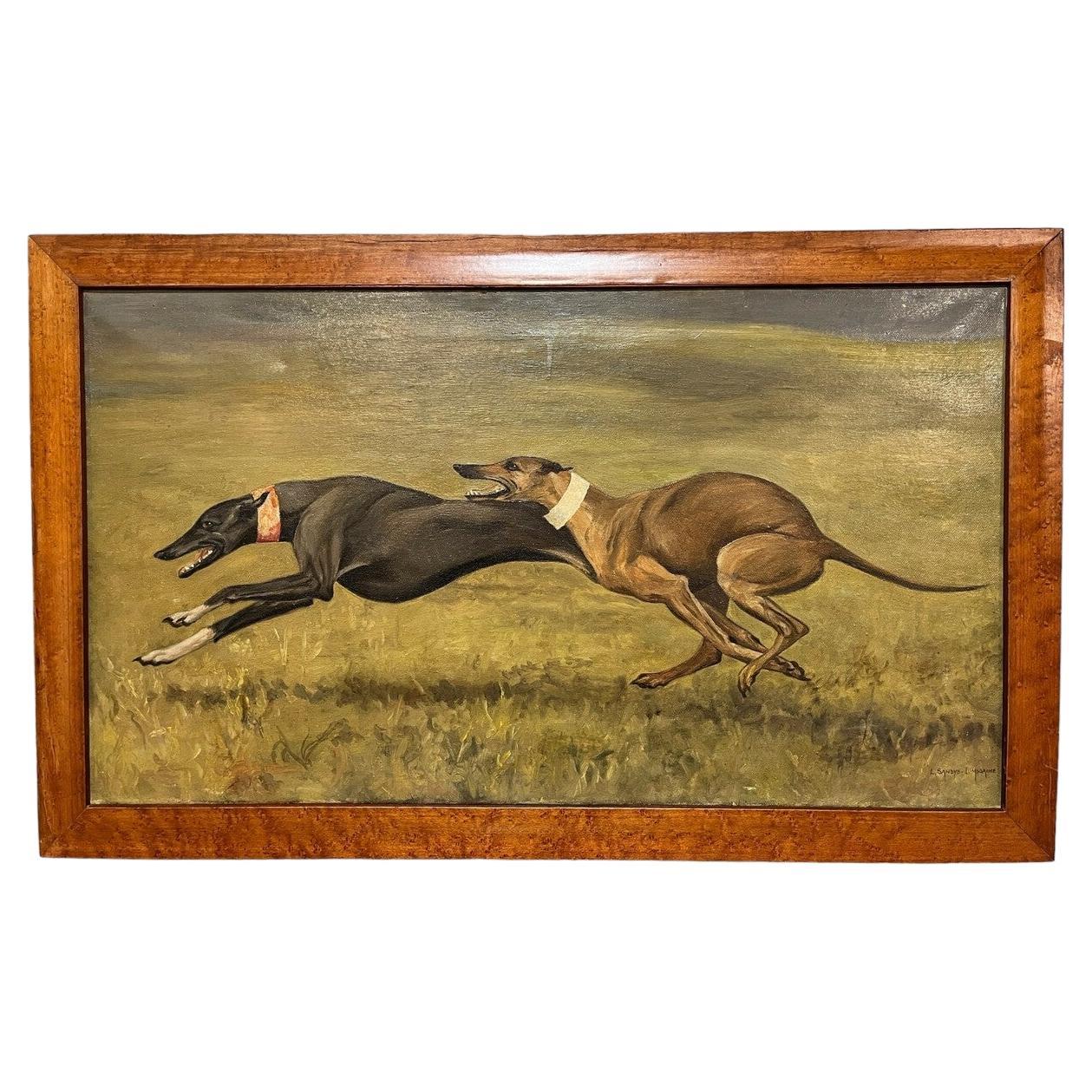 Leesa Sandys-Lumsdaine Oil on Canvas "Greyhounds Running" For Sale