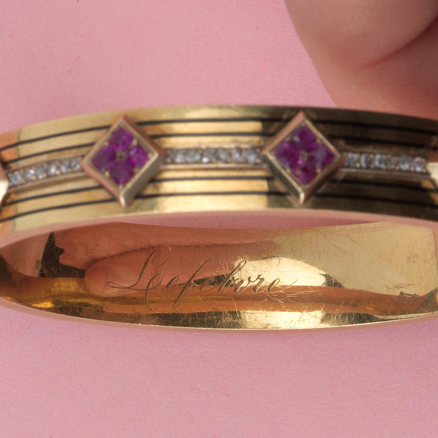 Armreif aus Gold und Rubin mit Diamanten von Lefebvre (Rosenschliff)