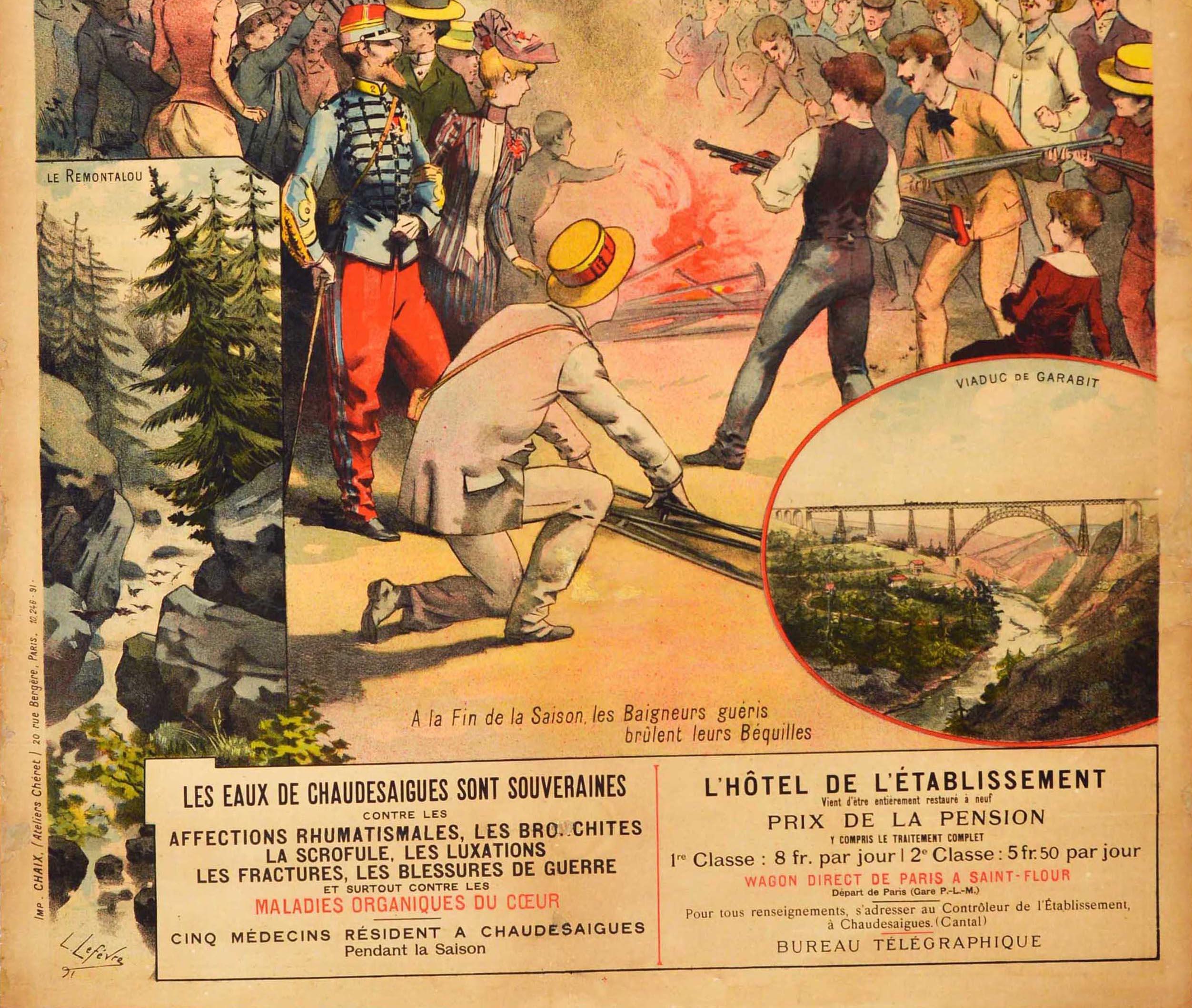 Original Antique Health Travel Poster Chaudesaigues Carlsbad Thermal Waters Art - Beige Print by Lefevre