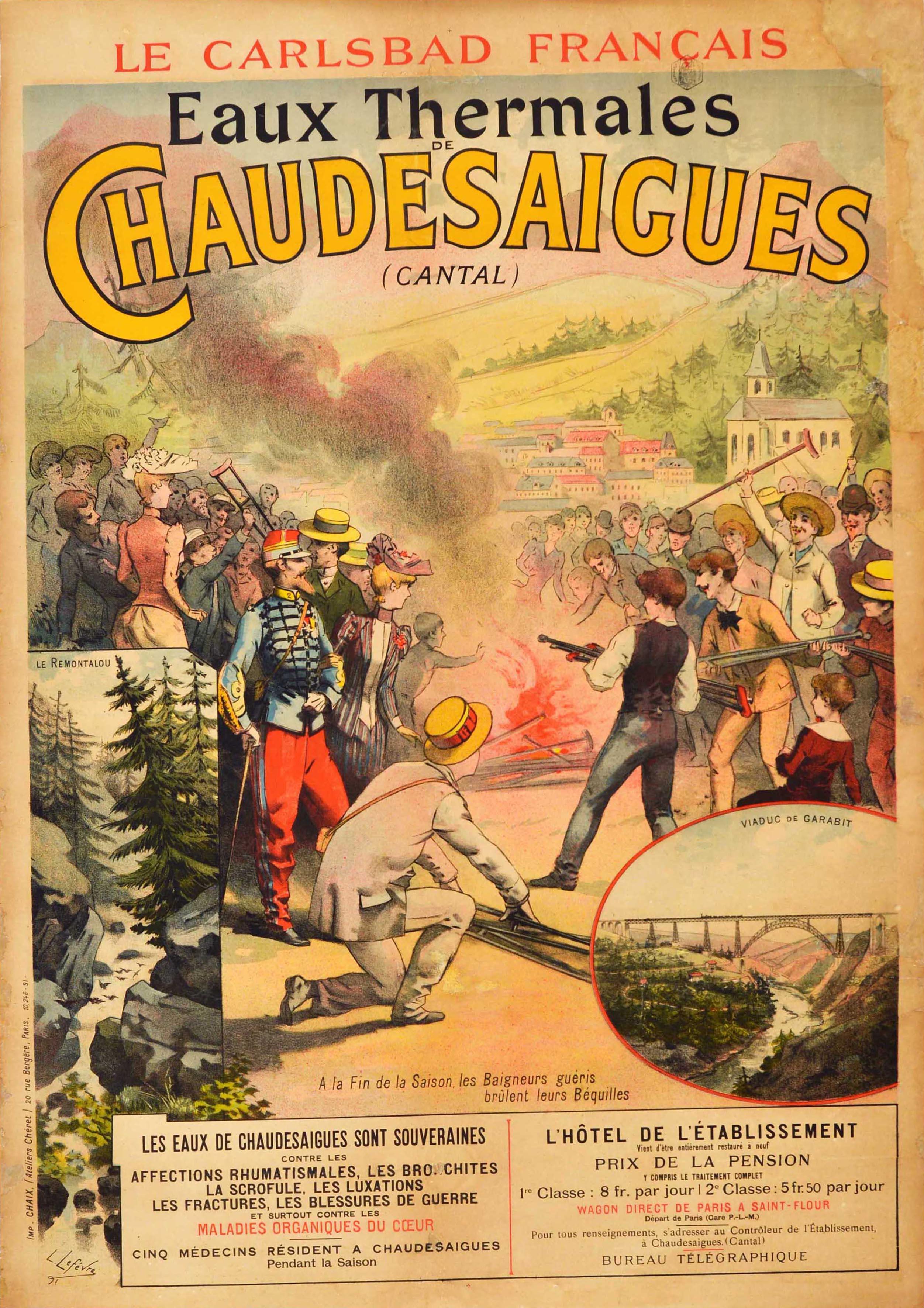 Lefevre Print - Original Antique Health Travel Poster Chaudesaigues Carlsbad Thermal Waters Art