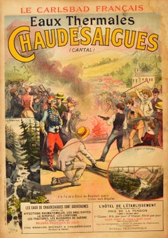 Affiche de santé originale et ancienne de voyage Chaudesaigues Carlsbad, Aquarelles thermiques